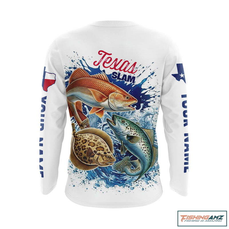 Back view of Texas Slam Texas flag fishing jersey long sleeve