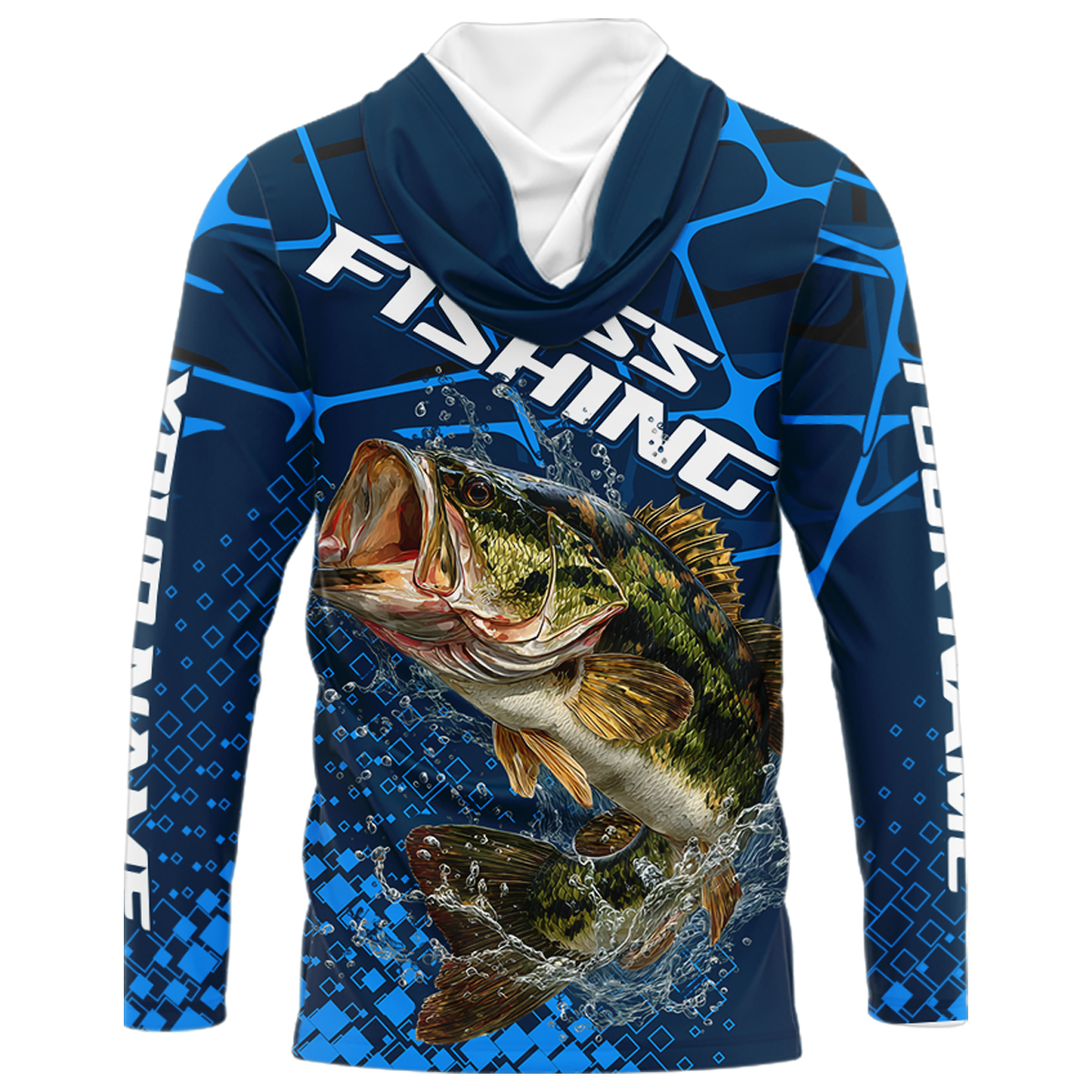 Largemouth Bass Fishing, Fishing Shirts Long Sleeve Hooded UPF, Fishing Gift | Blue NHT385