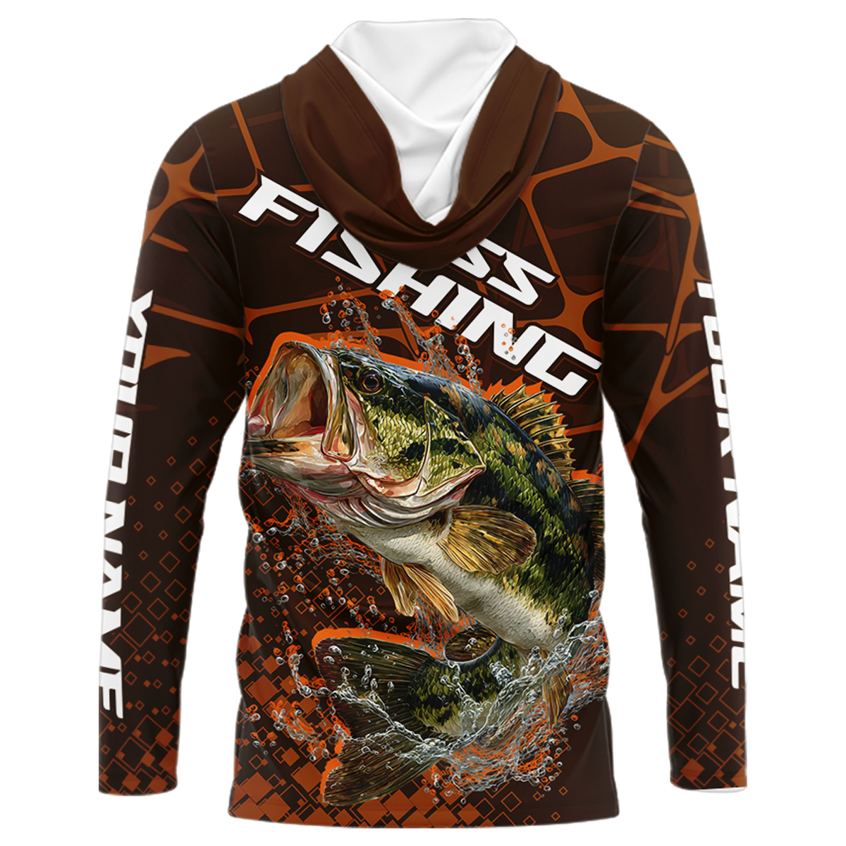Largemouth Bass Fishing, Fishing Shirts Long Sleeve Hooded Scale, Fishing Gift | Orange NHT393