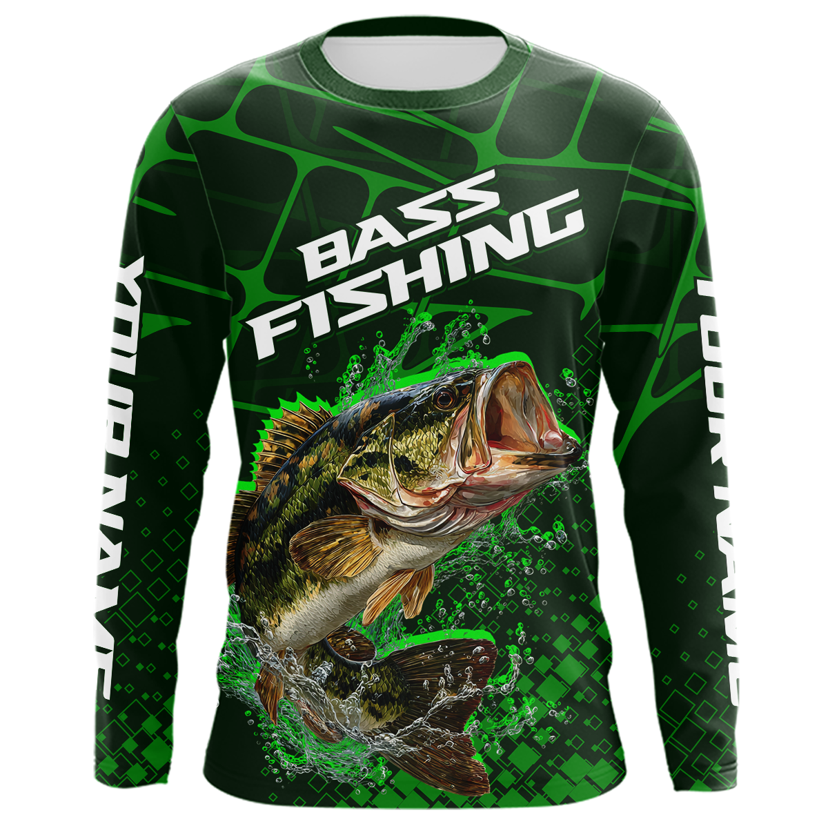 Largemouth Bass Fishing, Fishing Shirts Long Sleeve Scale, Fishing Gift | Green NHT392