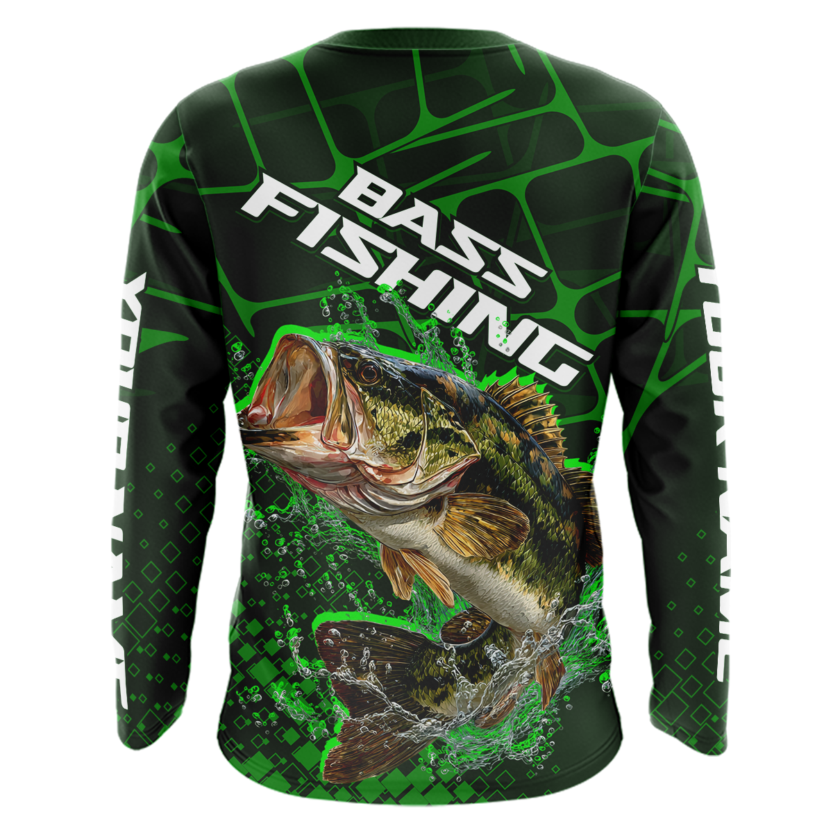 Largemouth Bass Fishing, Fishing Shirts Long Sleeve Scale, Fishing Gift | Green NHT392