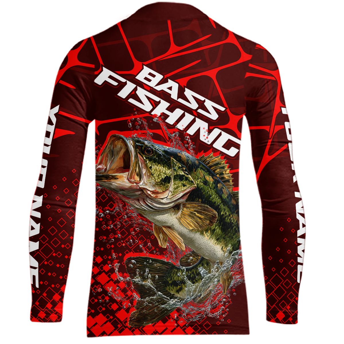 Largemouth Bass Fishing, Youth Fishing Shirts Long Sleeve Scale, Fishing Gift |Red NHT391