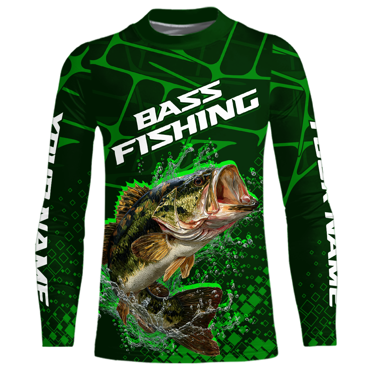 Largemouth Bass Fishing, Youth Fishing Shirts Long Sleeve Scale, Fishing Gift | Green NHT392