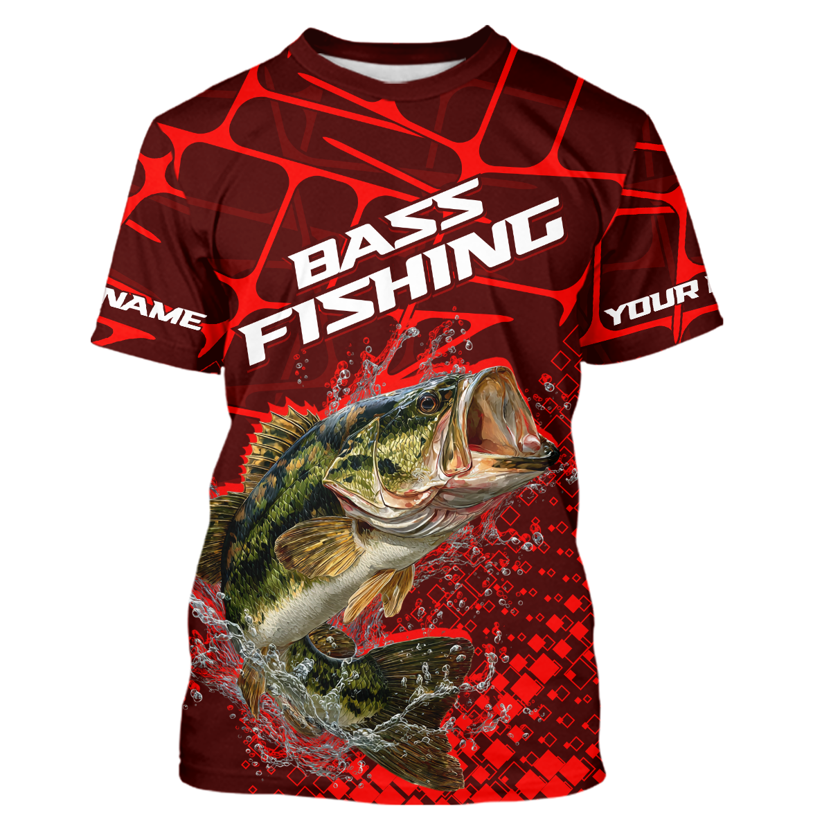 Largemouth Bass Fishing, Fishing Shirt Scale Custom Name Long Sleeves, Fishing Gift |Red NHT391
