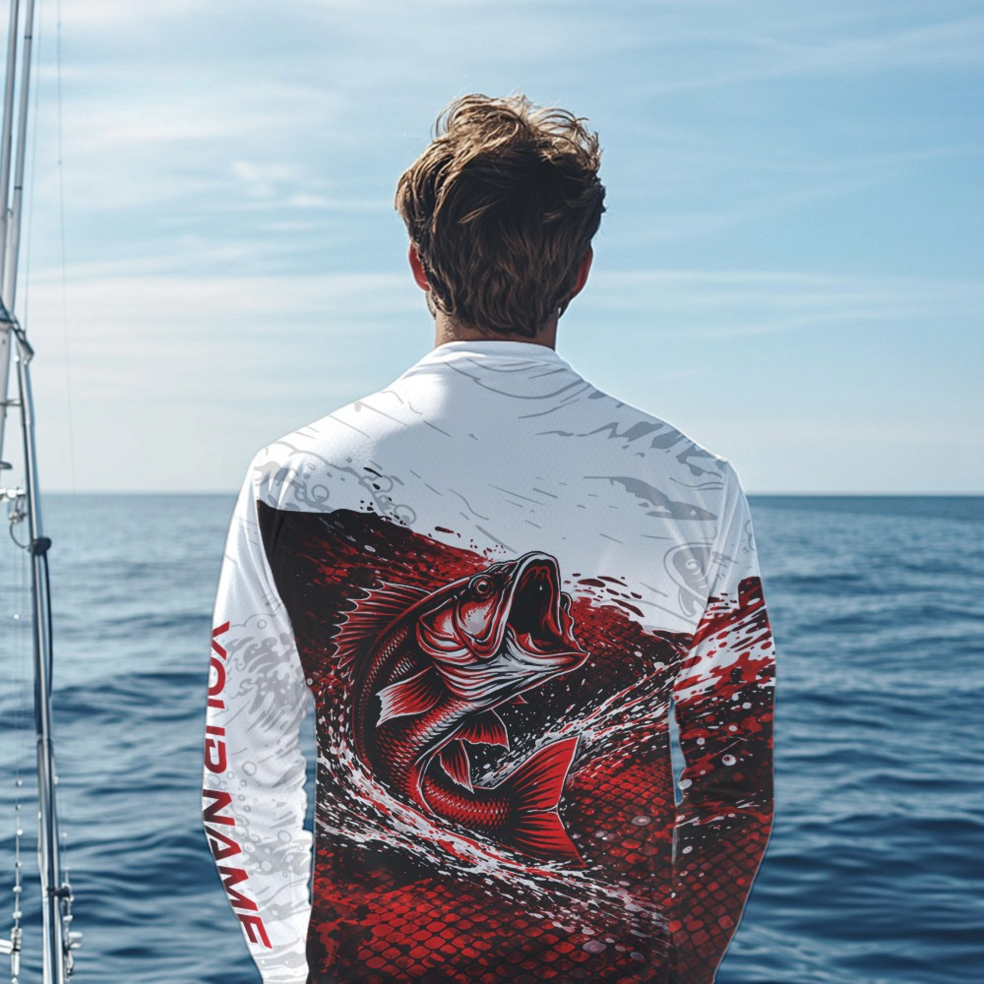 Custom Largemouth Bass Fish Scale Fishing Shirts, Bass Fishing Jerseys|Red NBT344