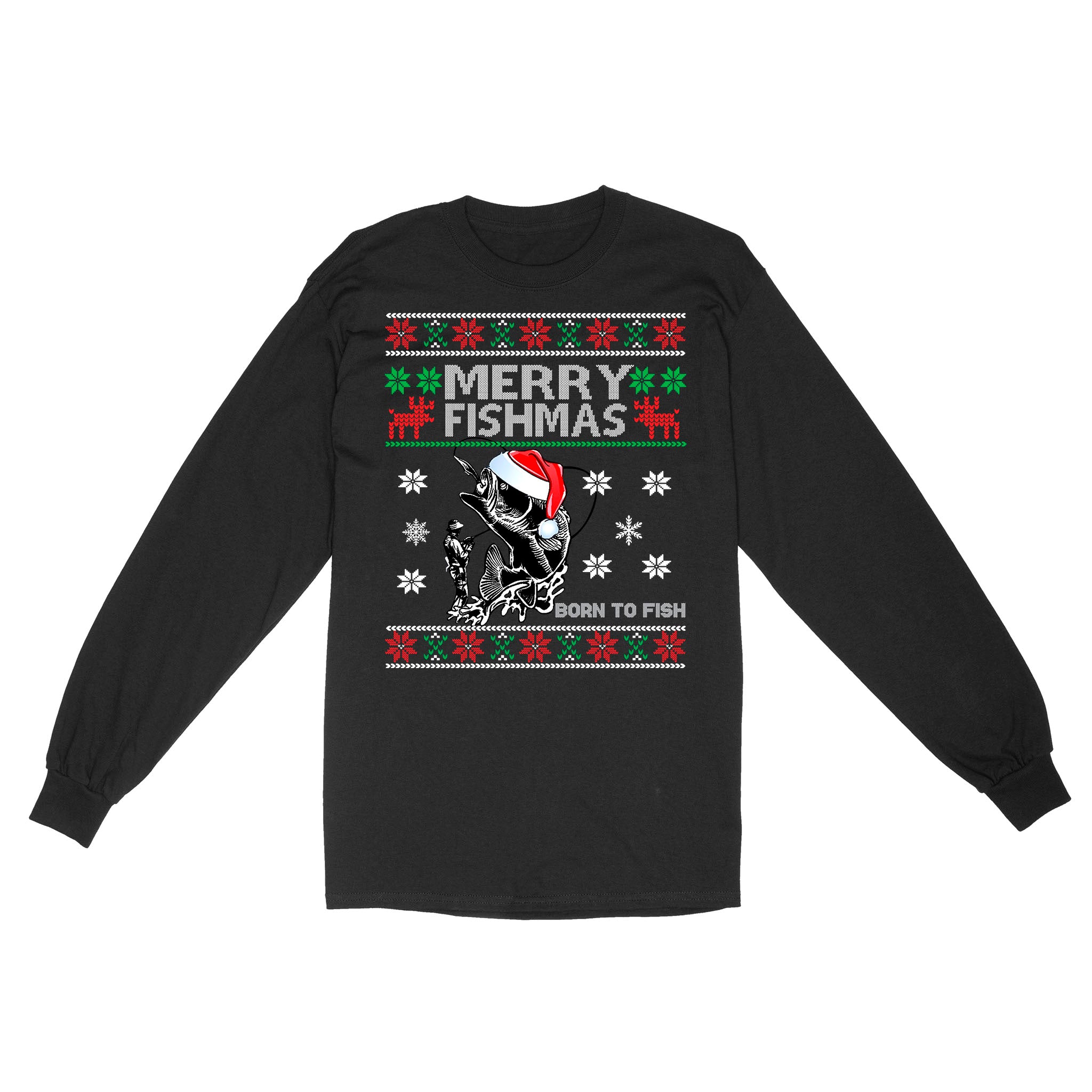 Funny Merry Fishmas Fishing Fisherman Angling Christmas Xmas Gifts Ugly Premium Long Sleeve FSD2509