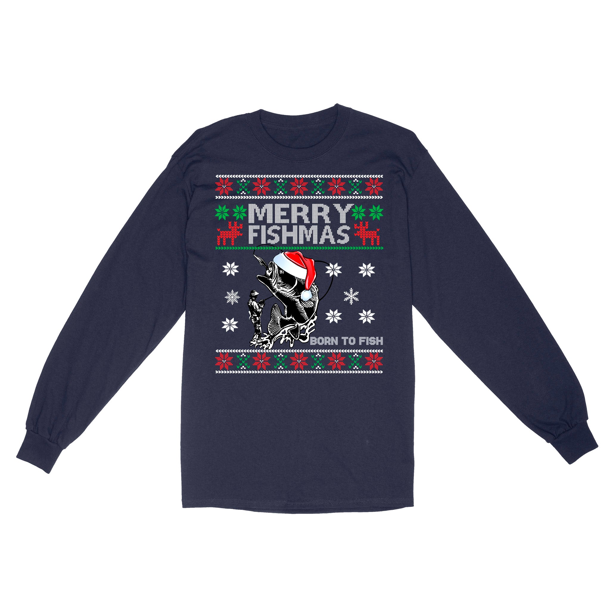 Funny Merry Fishmas Fishing Fisherman Angling Christmas Xmas Gifts Ugly Premium Long Sleeve FSD2509