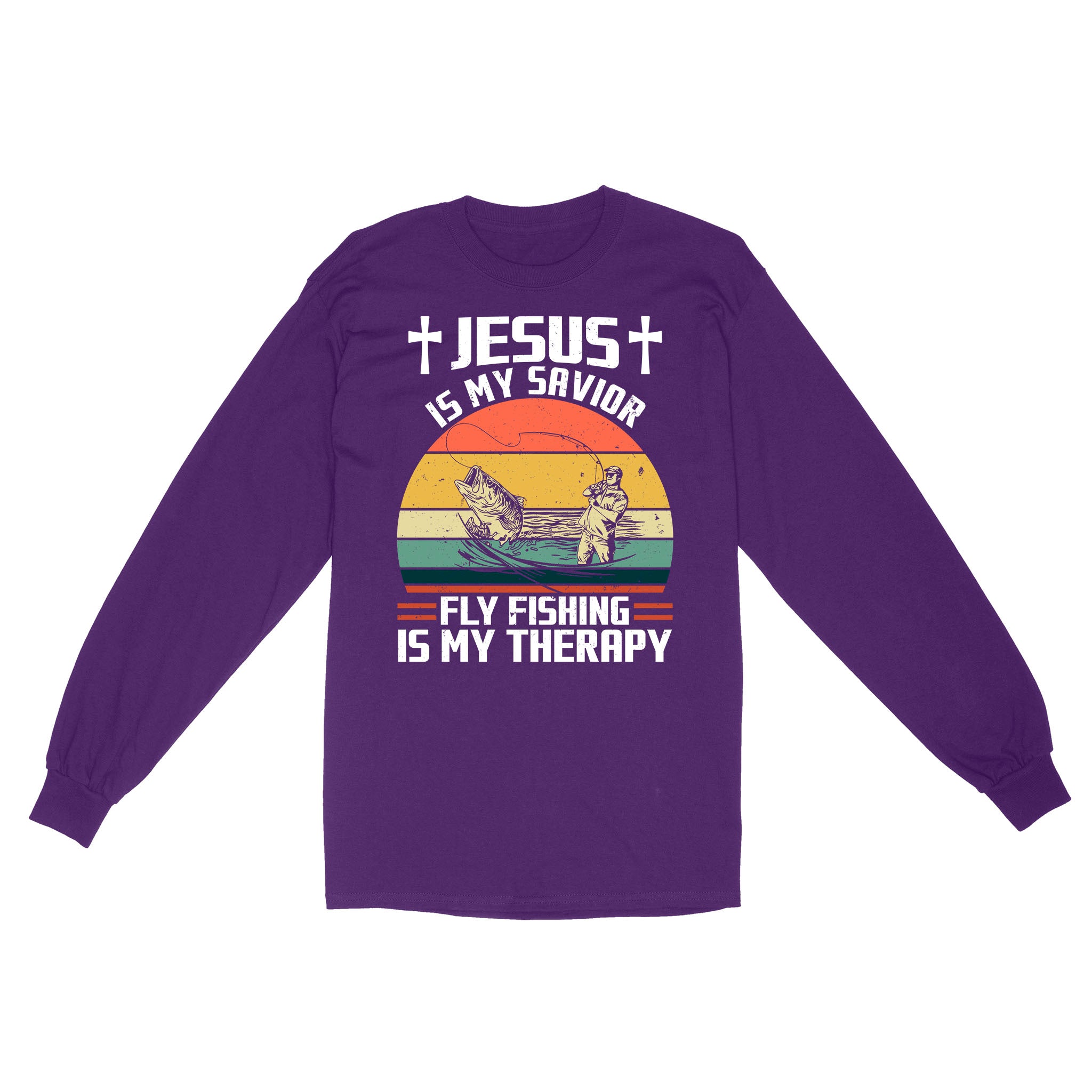 Fly Fishing Shirt Jesus is My Savior Fly Fishing Is My Therapy Vintage Long Sleeve FSD2533