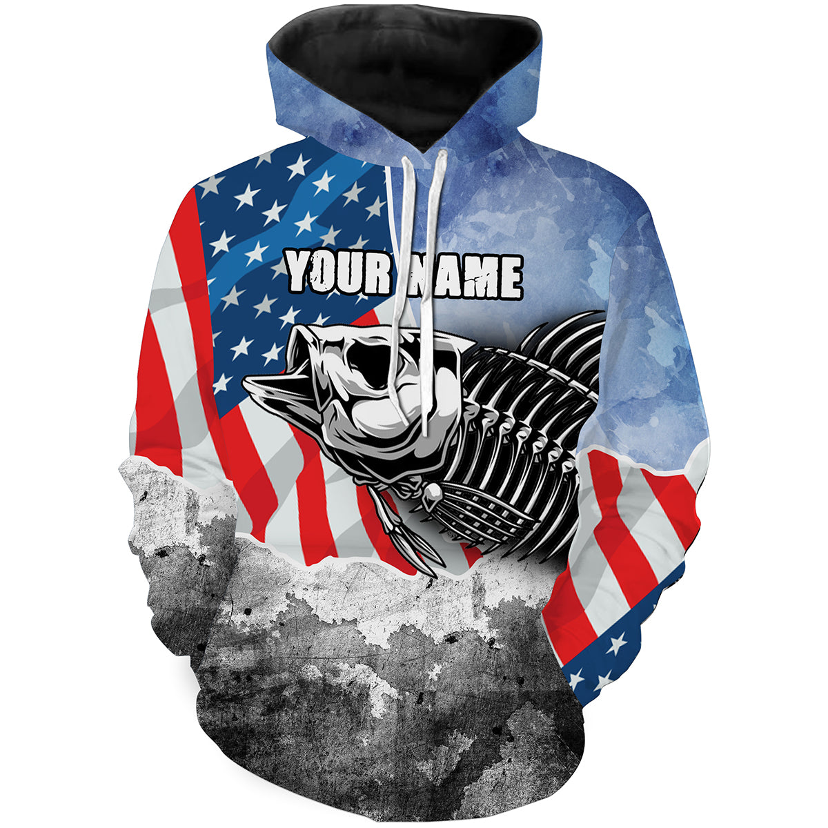 Bass Fishing Bass Skeleton American Flag custom name Hoodie, fishing gifts - HVFS022