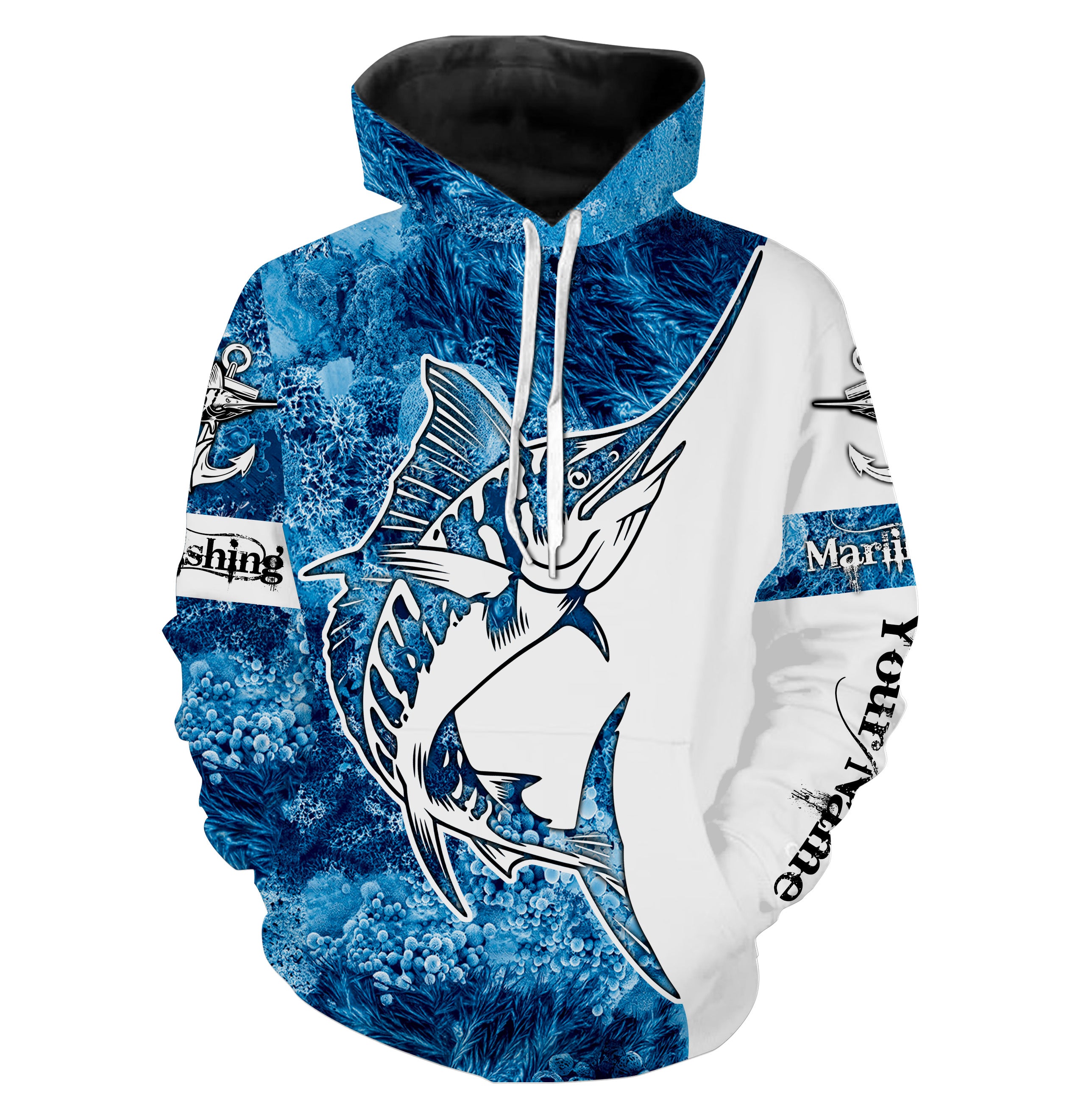 Marlin Fishing Sea Camo Custom Name 3D All Over Printed Shirts, fishing tournament shirts | Hoodie - TTN38