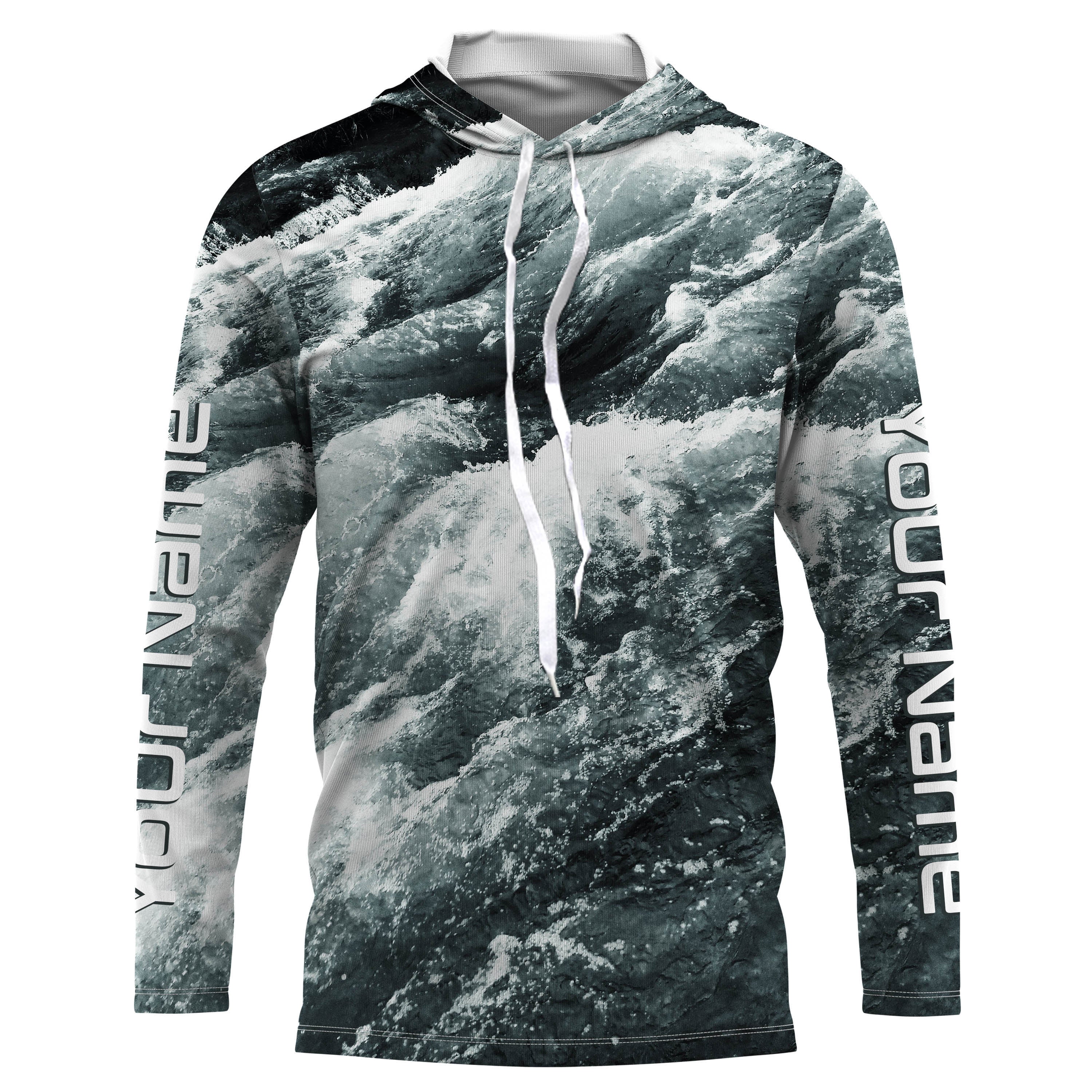 Personalized Saltwater Long Sleeve performnace Fishing Shirts, sea wave camo fishing jerseys IPHW1857