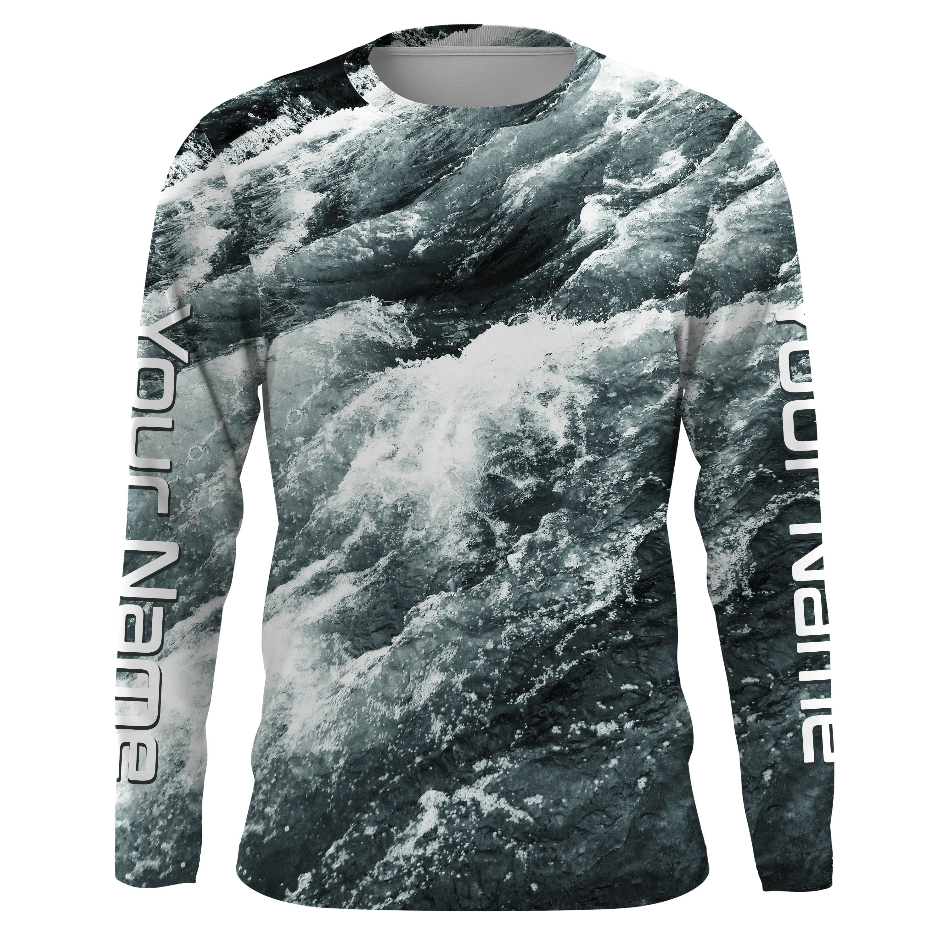 Personalized Saltwater Long Sleeve performnace Fishing Shirts, sea wave camo fishing jerseys IPHW1857