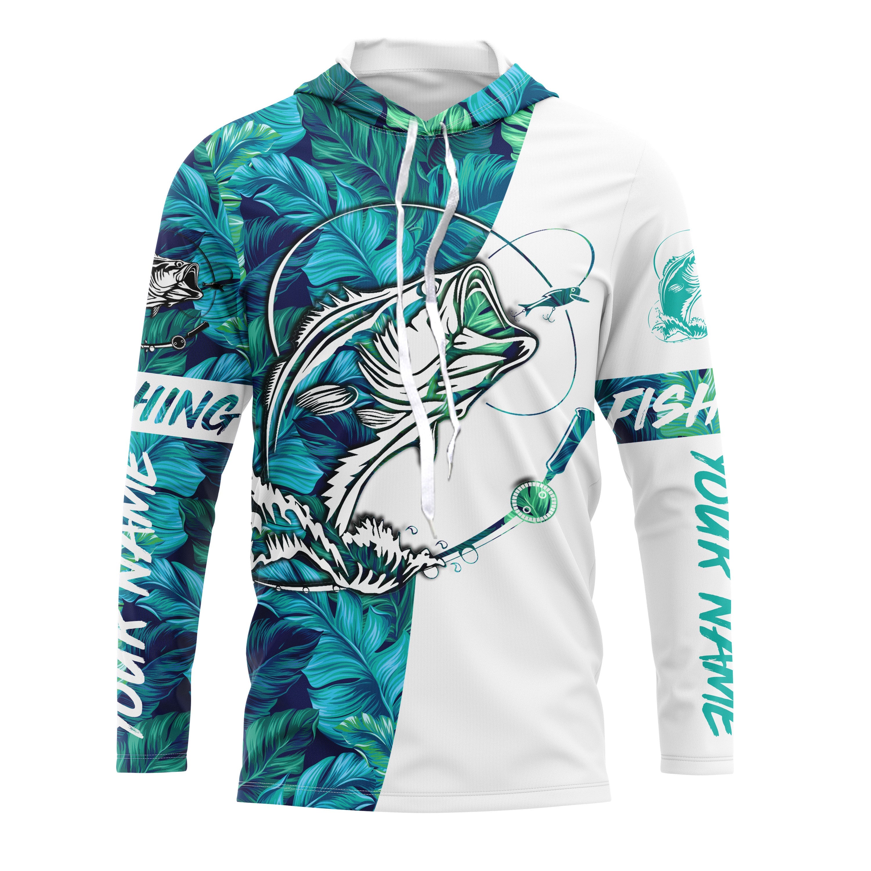 Personalized Bass Fishing Shirts Tropical leaves pattern, Bass Performance Fishing Shirts IPHW2317