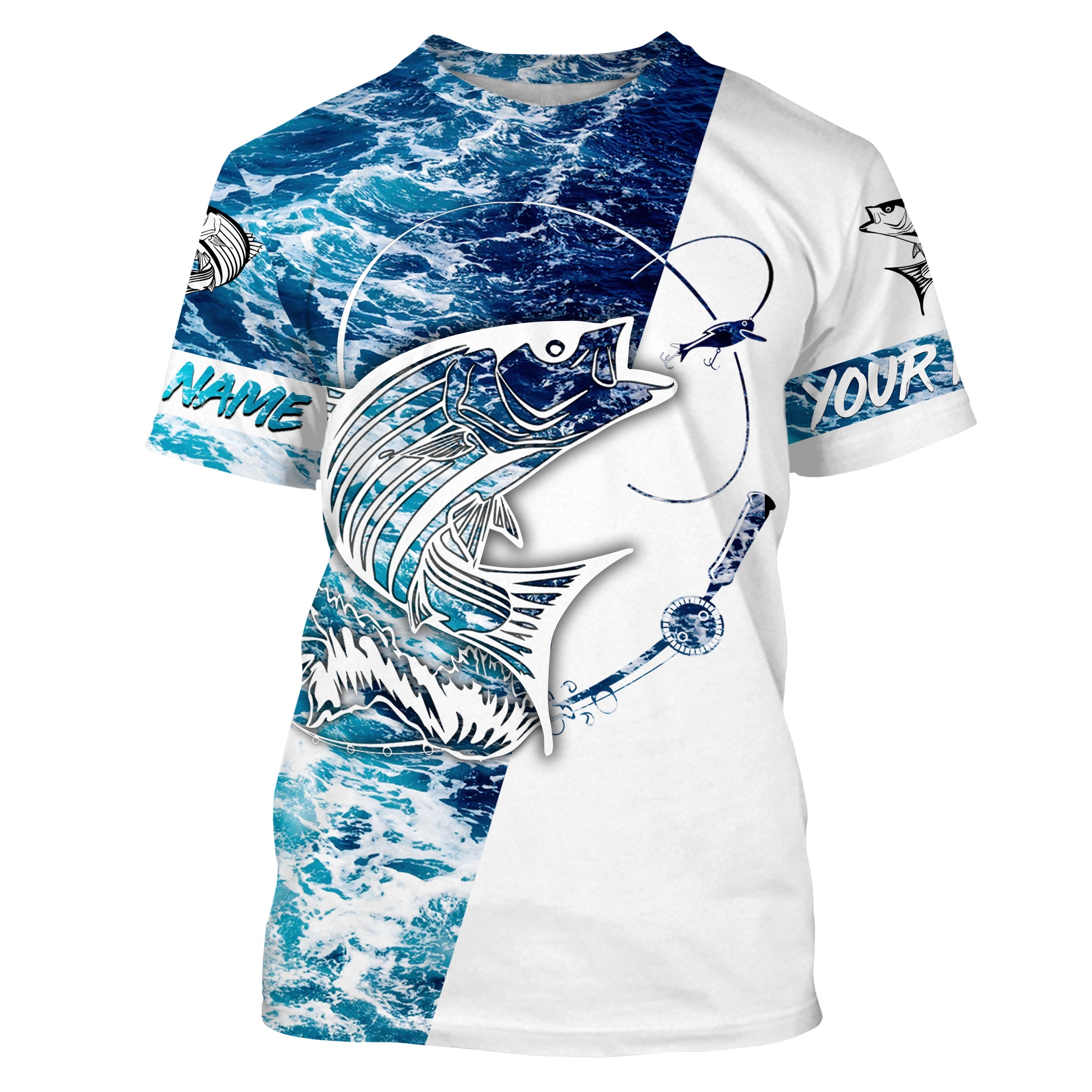 Striped Bass Fishing Custom Fishing T Shirts, personalized Sea wave camo Fishing Shirts IPHW1684