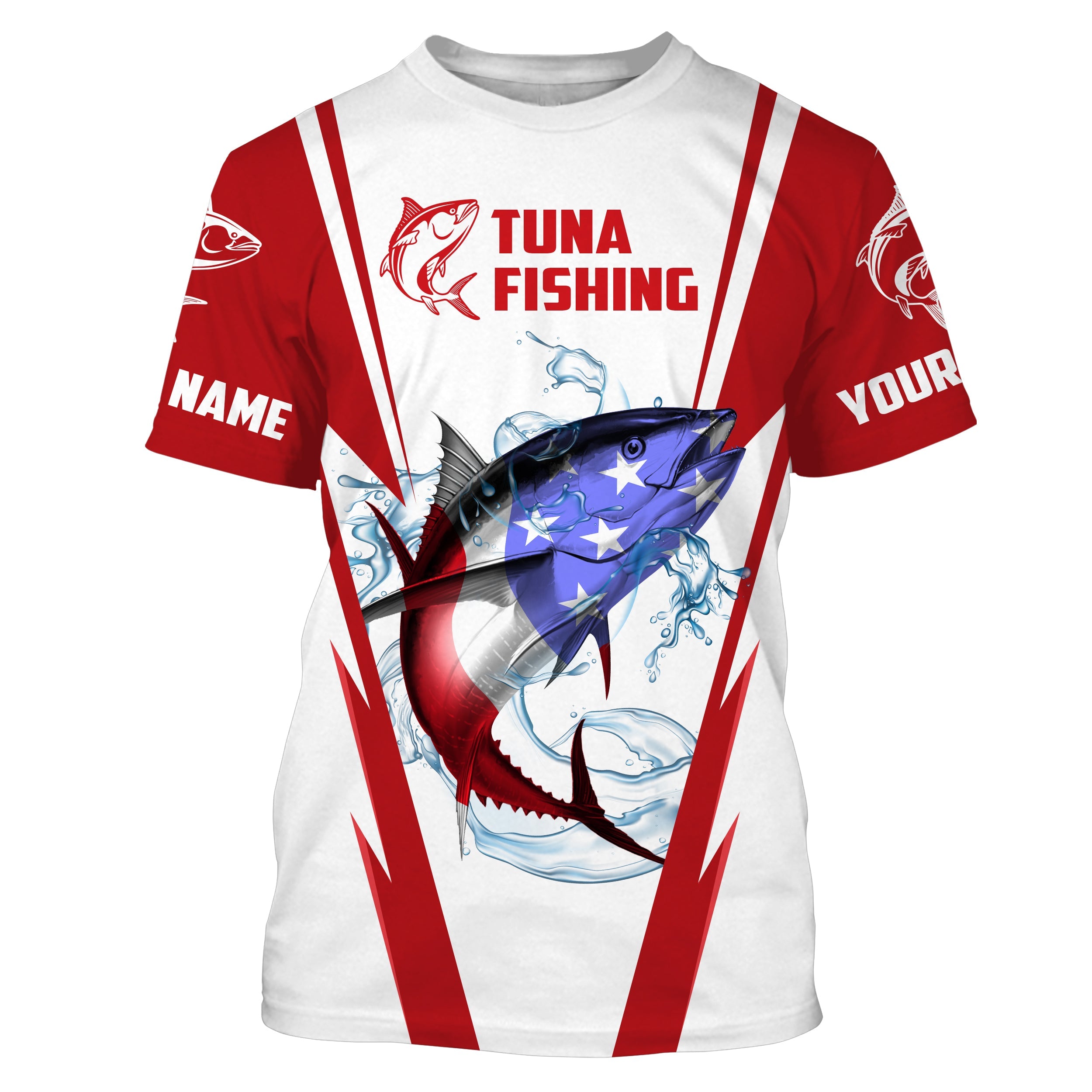 Tuna Fishing American Flag Custom Fishing T Shirts, Patriotic Fishing gifts Fishing jerseys | red IPHW1702