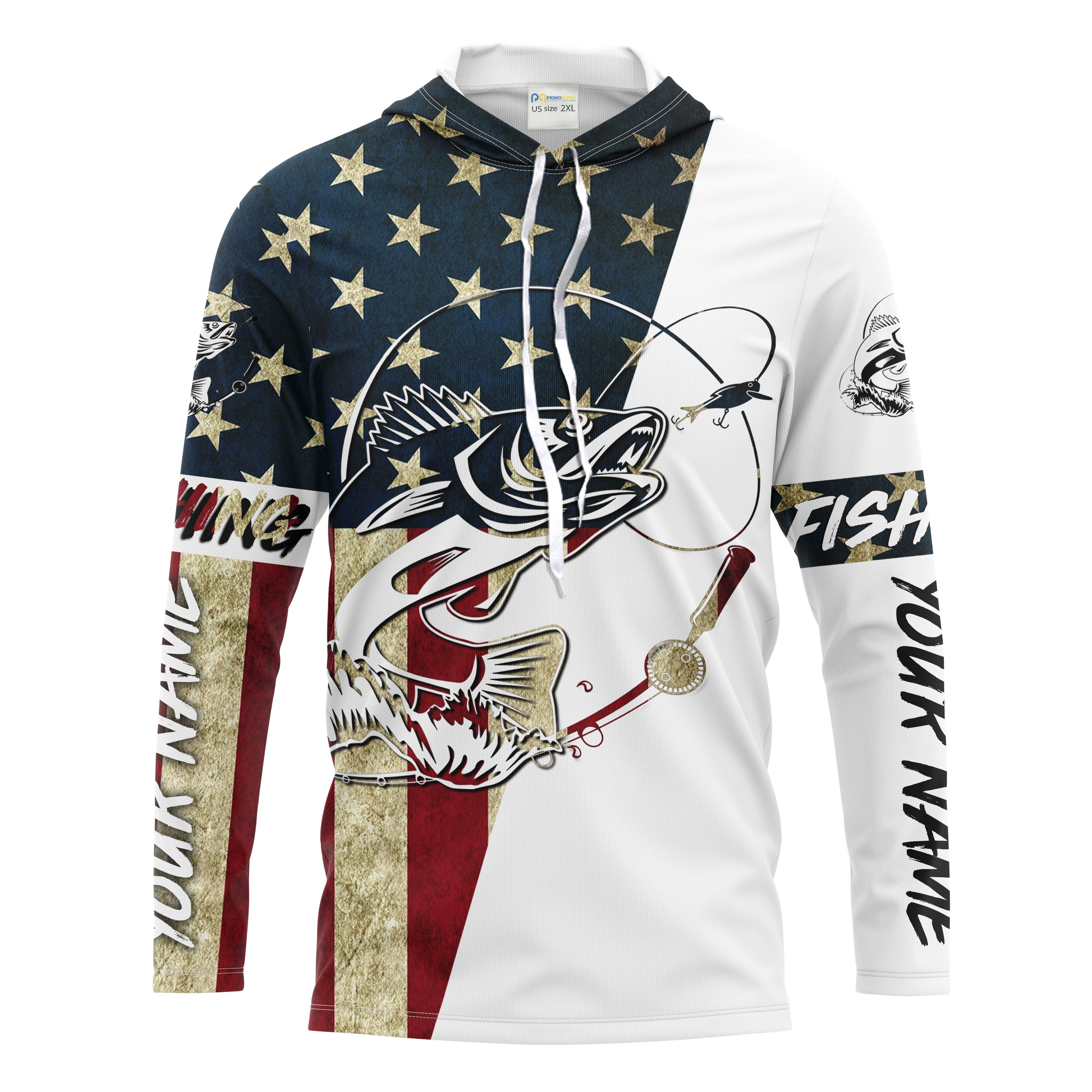 Walleye Fishing American Flag Custom Long Sleeve Fishing Shirts, Personalized Patriotic Fishing Gifts UV clothing - HPW196