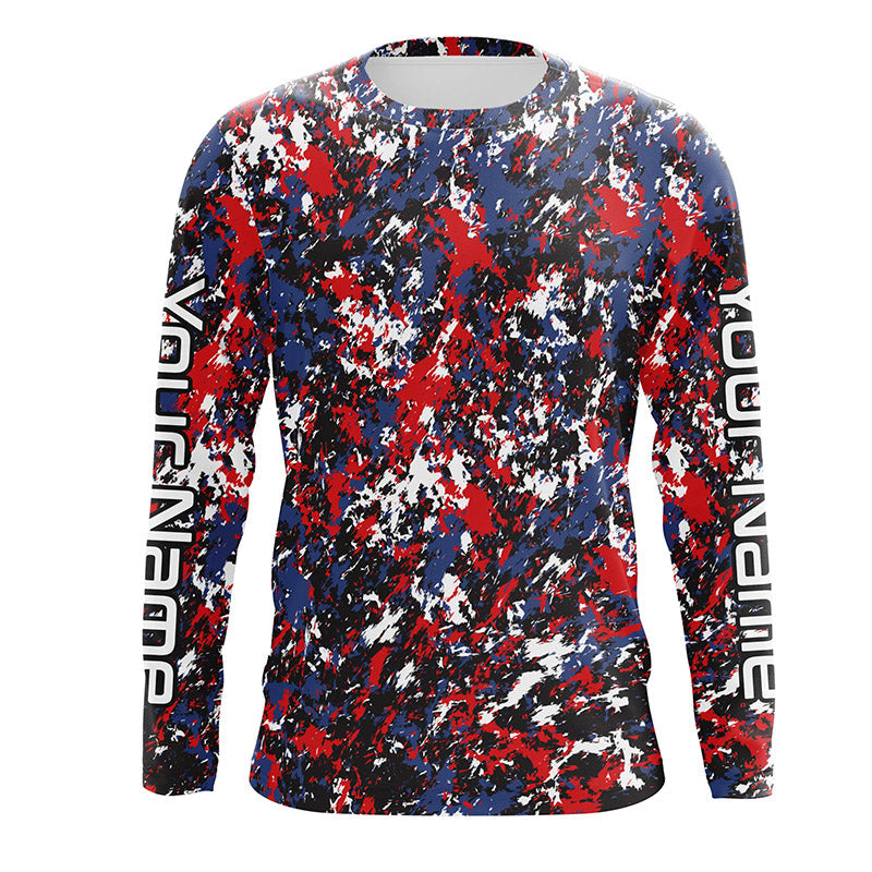 Red, White Blue Camo Custom Long Sleeve Performance Fishing Shirts, Patriotic Fishing Jerseys IPHW4215