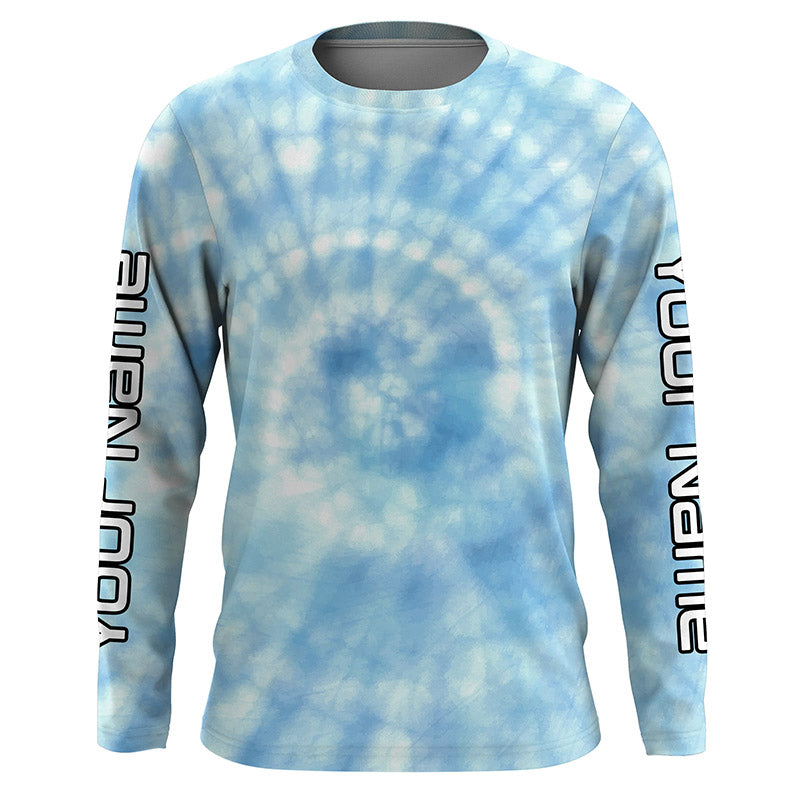 Custom blue spiral tie dye Long sleeve performance Fishing Shirts