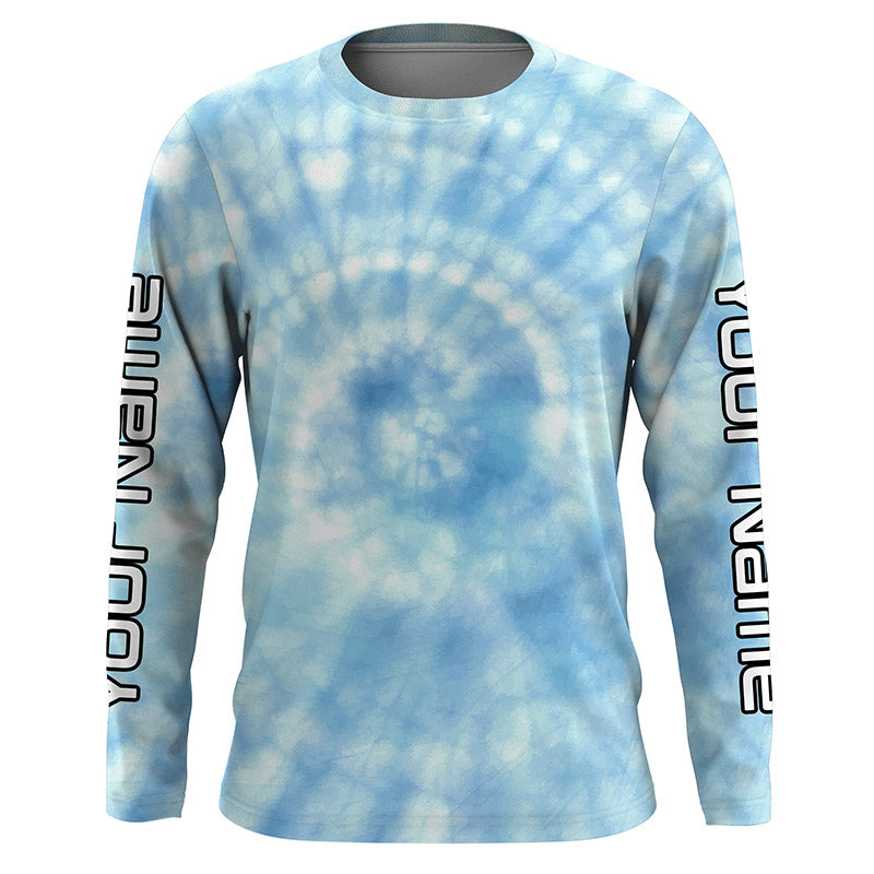 Custom blue spiral tie dye Long sleeve performance Fishing Shirts, Fishing gifts for Fisherman IPHW3584
