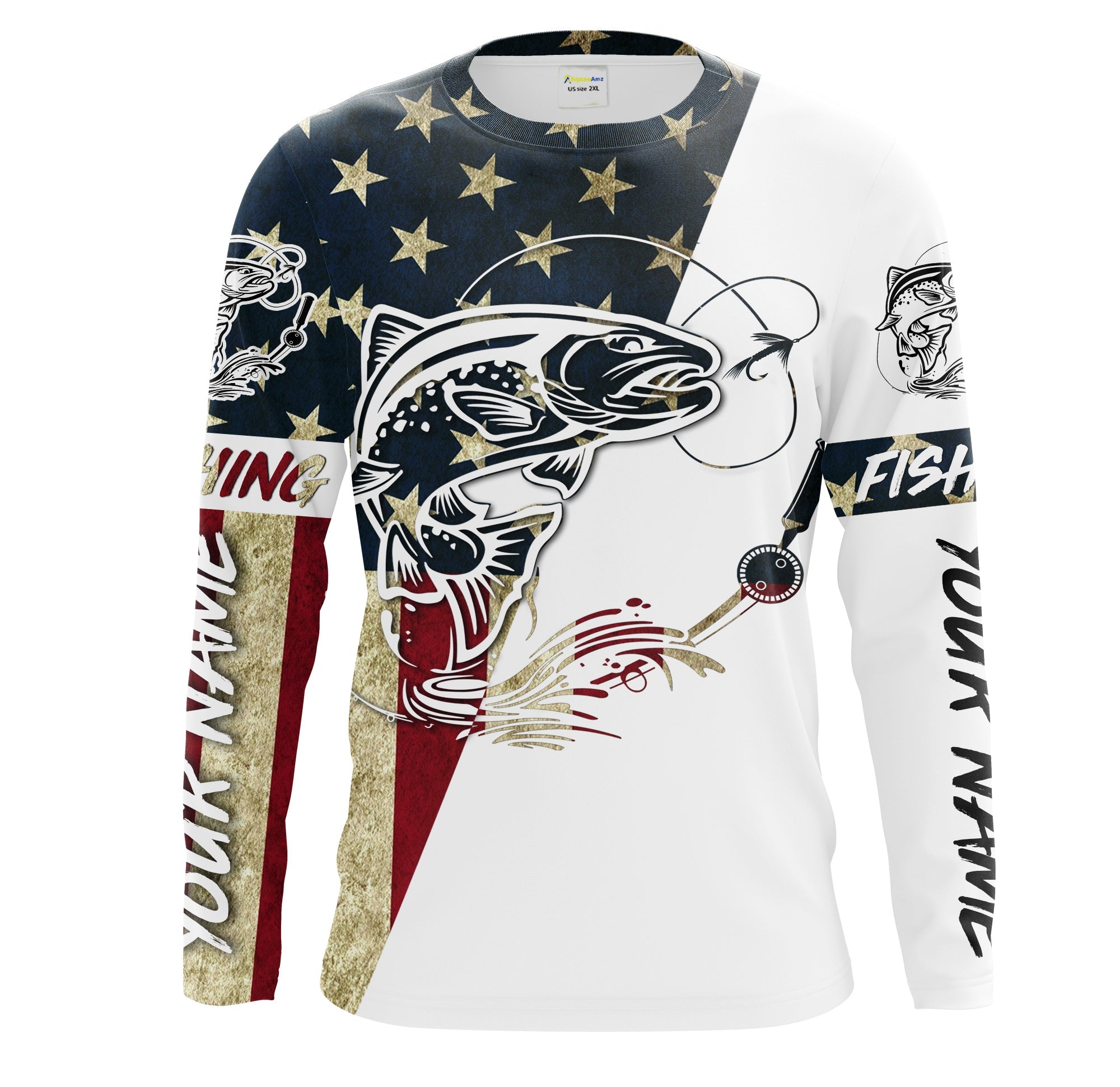 Trout Fish American Flag Custom UV Long Sleeve Fishing Shirts, Trout Fishing jerseys Patriotic Fishing apparel IPHW1594