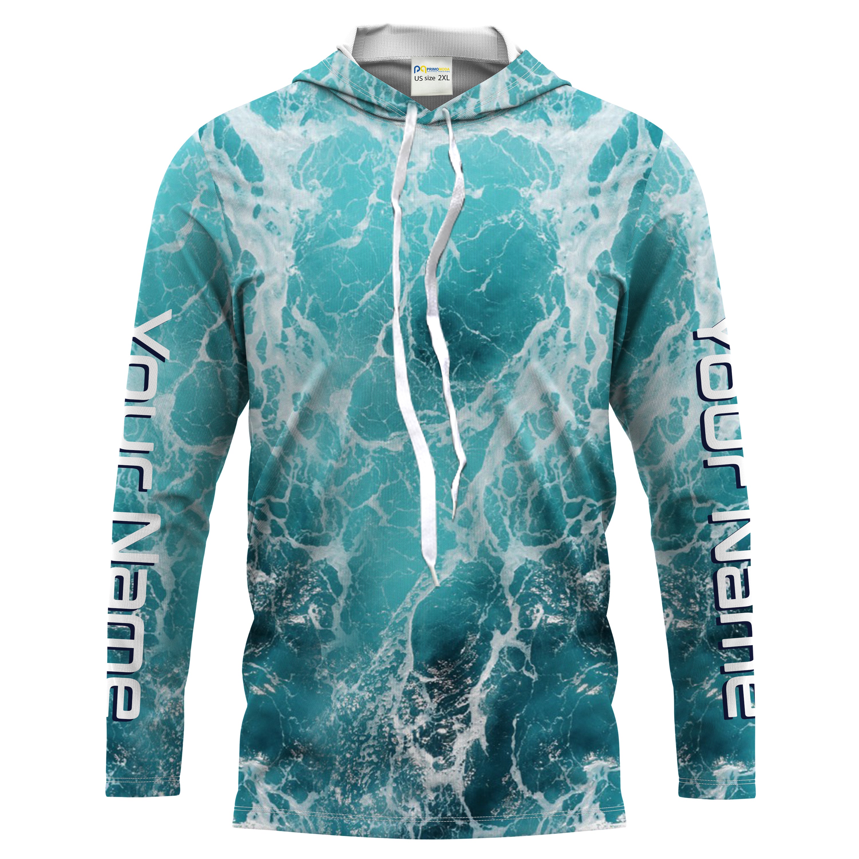Custom Saltwater Long Sleeve performance Fishing Shirts for anglers | teal blue Sea wave camo Fishing jerseys - HPW180
