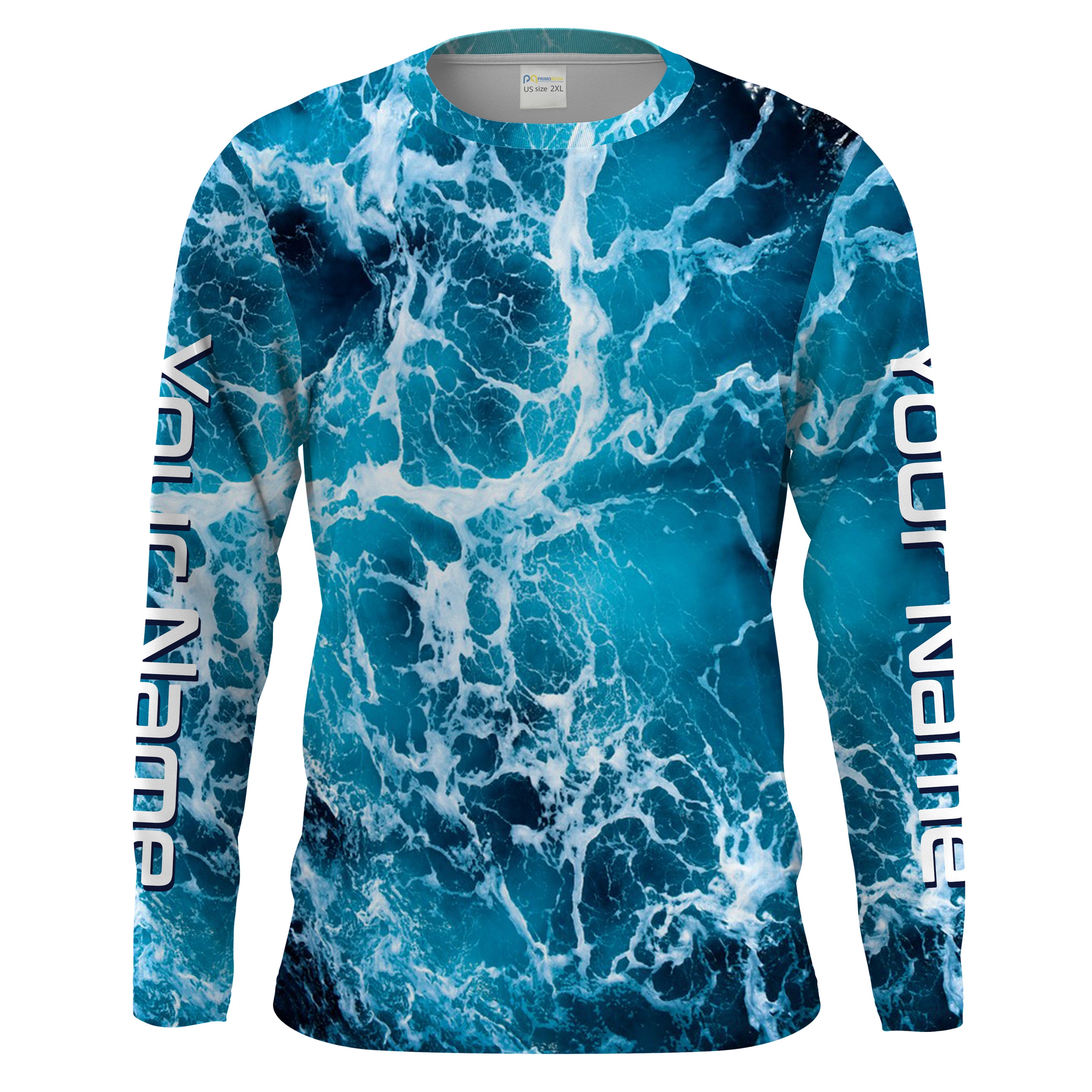 Custom Saltwater Long sleeve Fishing Shirts UV Protection, Sea wave camo Fishing Shirts - HPW181
