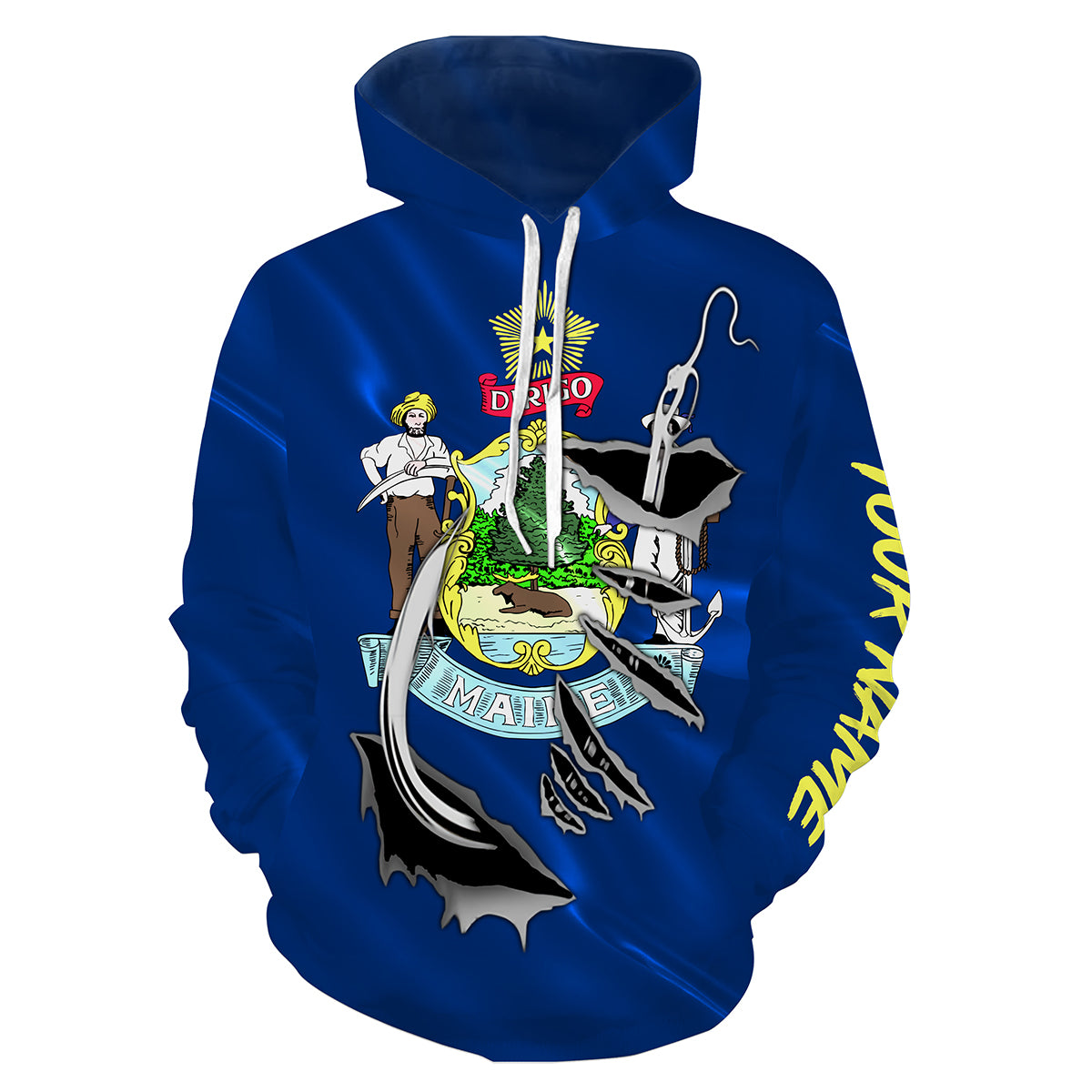 Maine Flag Fish Hook Custom All over print Hoodie Fishing Shirts - HPW333