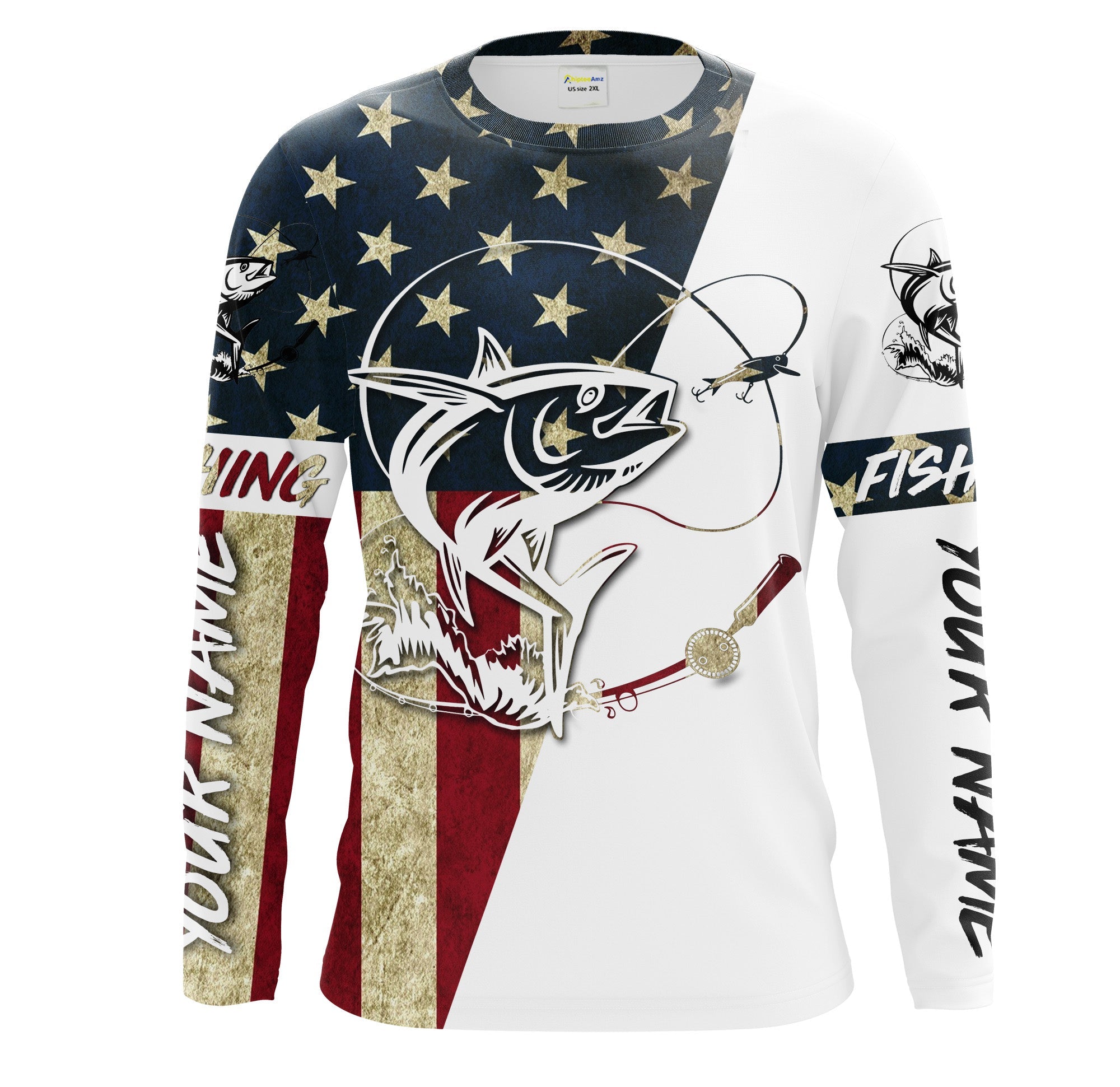 Tuna Fishing American Flag Custom UV Long Sleeve Fishing Shirts, personalized Patriotic Fishing gifts IPHW1611