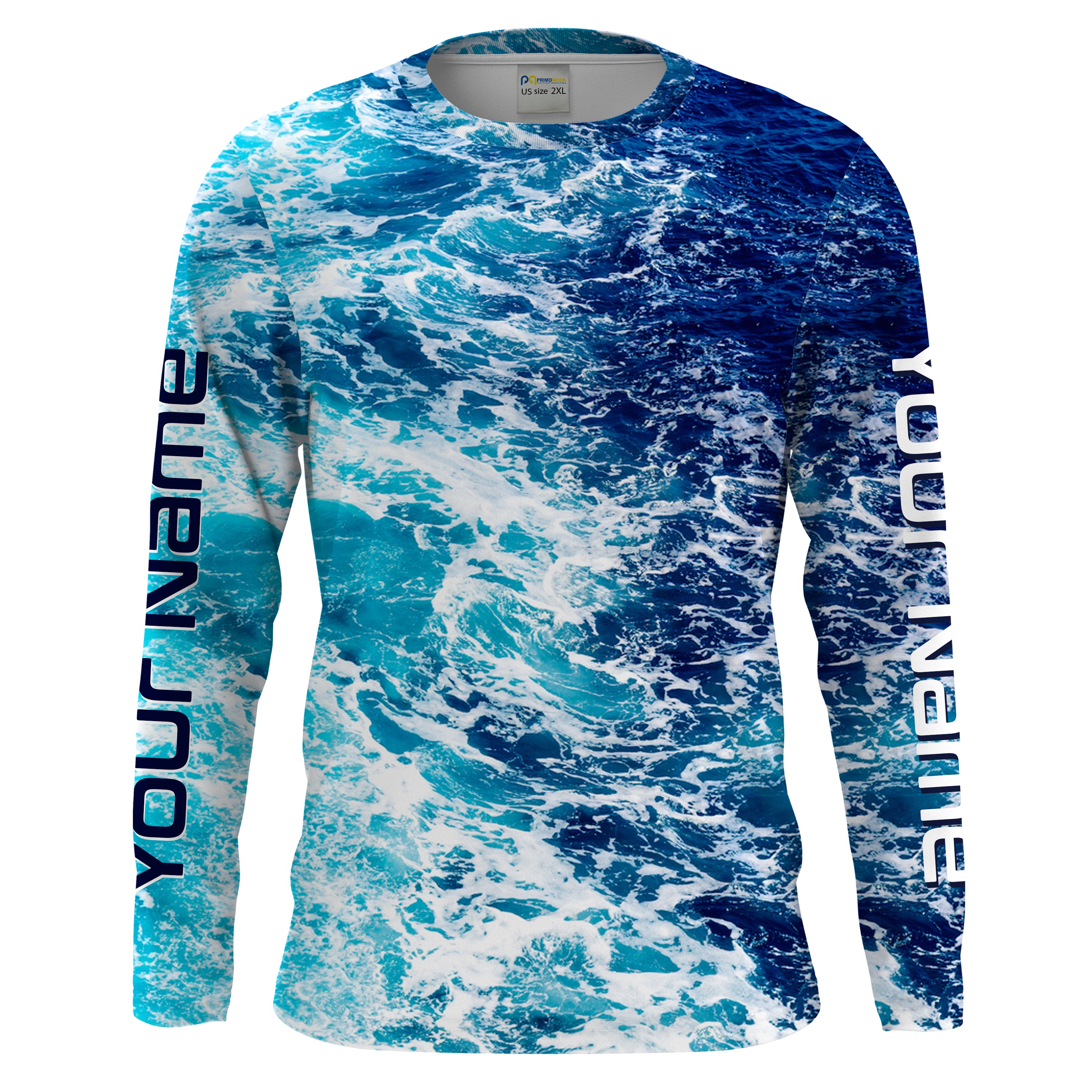 Custom Saltwater Long sleeve Fishing Shirts UV Protection, Sea wave camo Fishing Shirts - HPW179