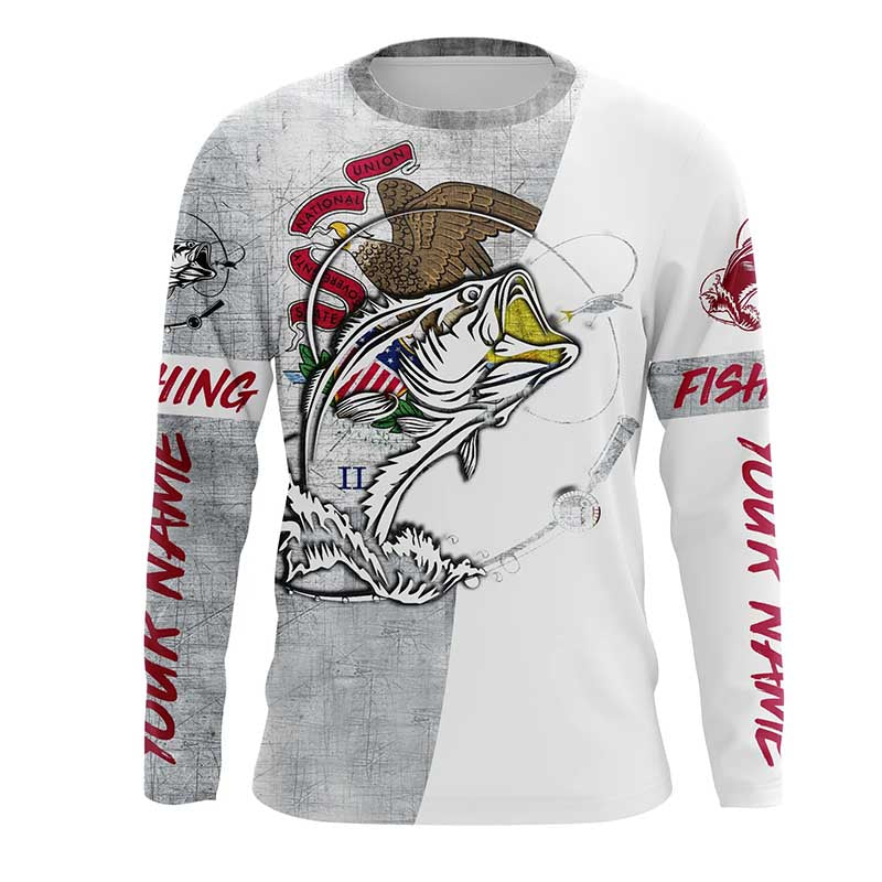 Illinois Bass Fishing tattoo Custom Long sleeve Fishing Shirts, IL Bass Fishing gifts IPHW3542