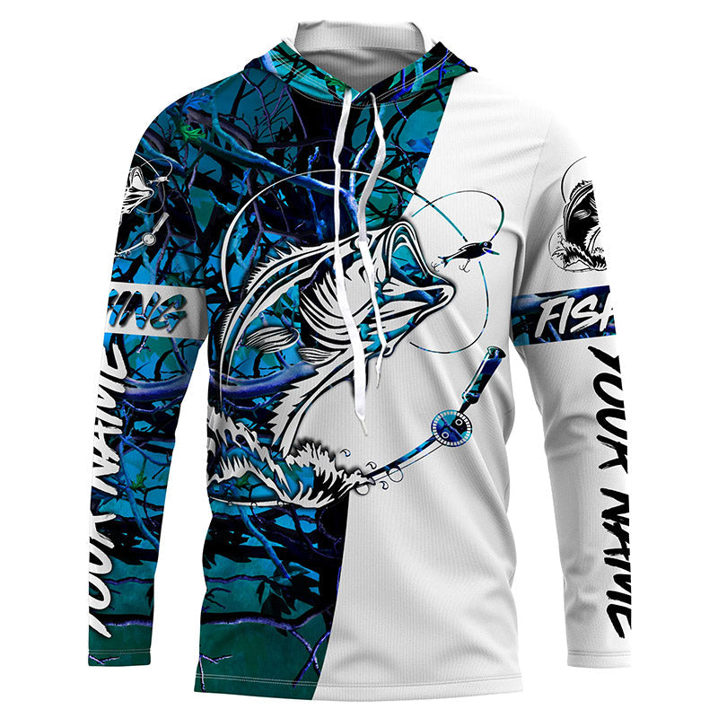 Personalized Bass Fishing Shirts, Bass Fishing tattoo tournament Fishing Shirts | teal blue camo IPHW3572