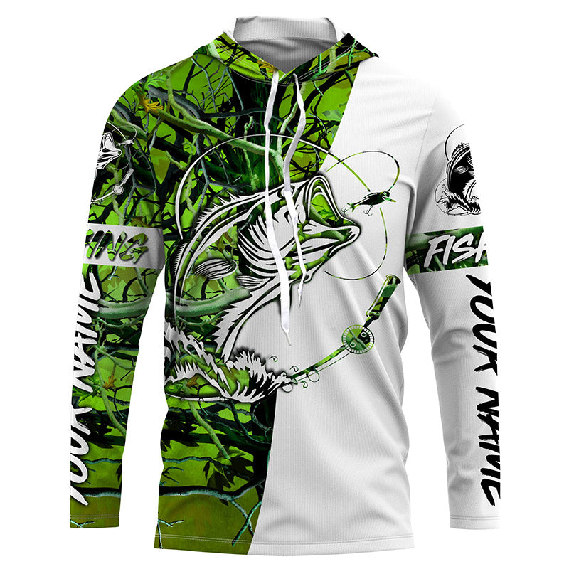 Largemouth Bass Custom Long sleeve performance Fishing Shirts, Bass Fishing jerseys | green camo IPHW3573