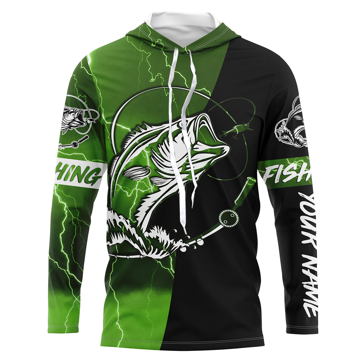 Largemouth Bass Fishing tattoo green camo black custom Long sleeve, Long Sleeve Hooded NPQ697
