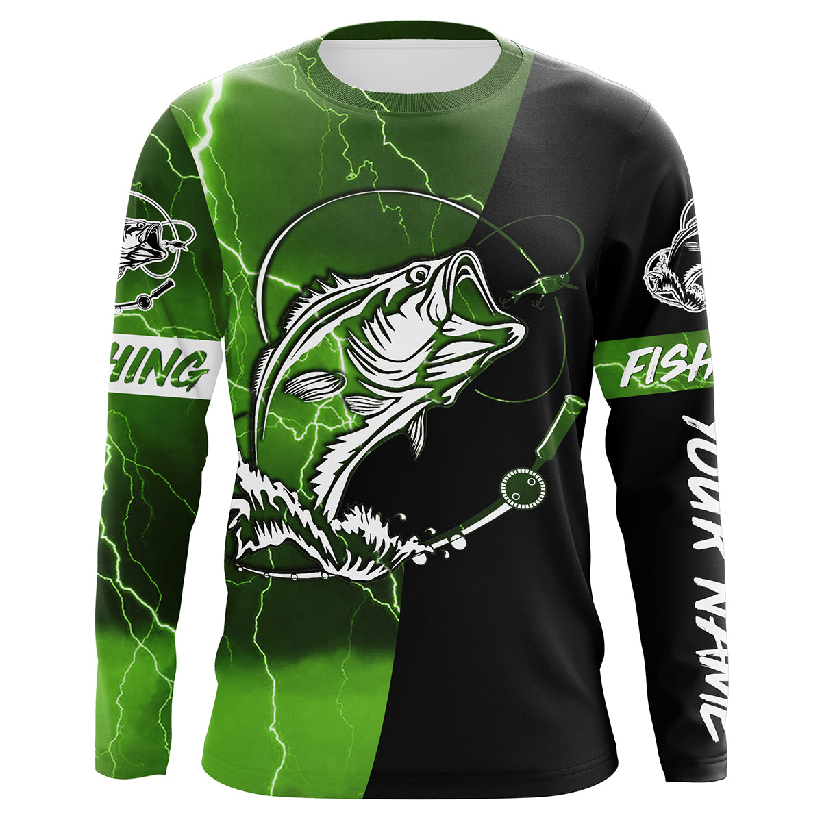 Largemouth Bass Fishing tattoo green camo black custom Long sleeve, Long Sleeve Hooded NPQ697