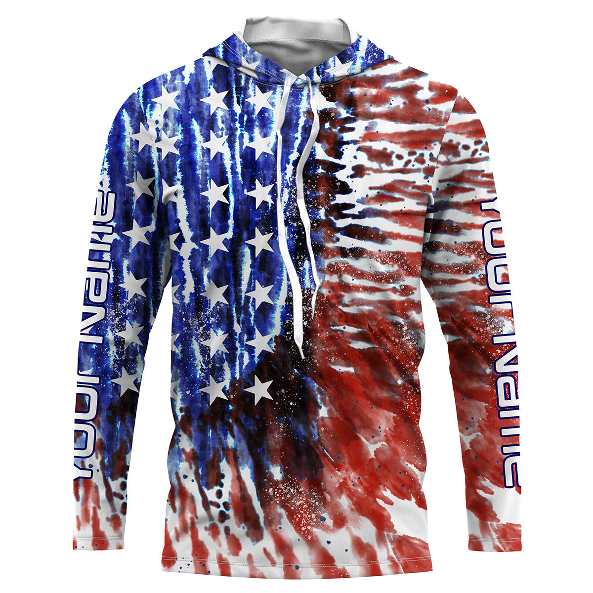 Personalized American Flag UV Protection Long Sleeve Fishing Shirts, Tie dye Patriotic Fishing gifts IPHW1717