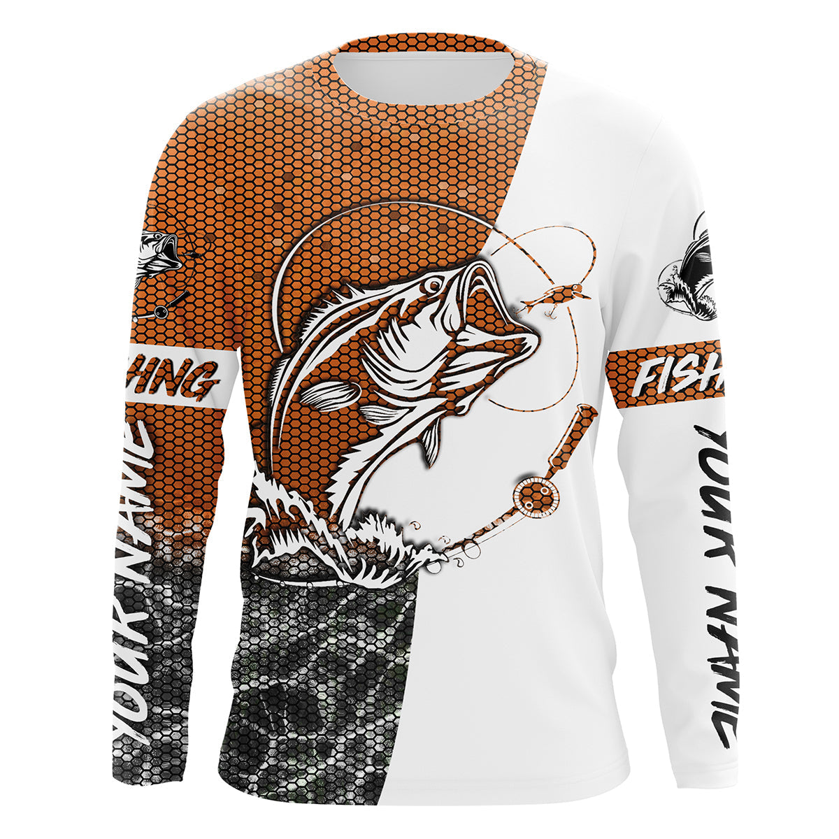 Personalized Bass Fishing jerseys, Bass Fishing Long Sleeve Fishing tournament shirts | orange IPHW2217