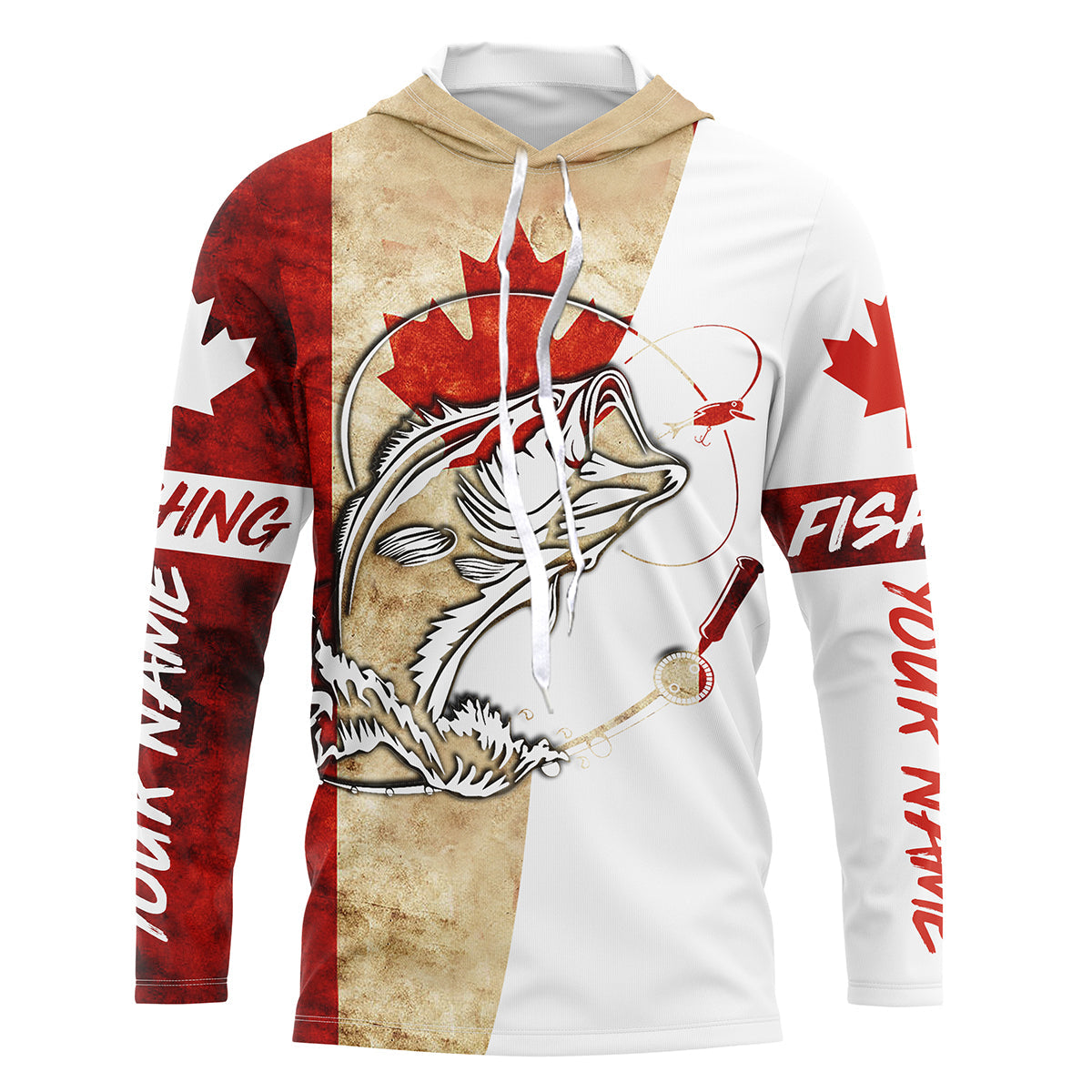 Canada Flag Bass Fishing Custom long sleeve performance Fishing Shirts, Bass Fishing jerseys IPHW2865