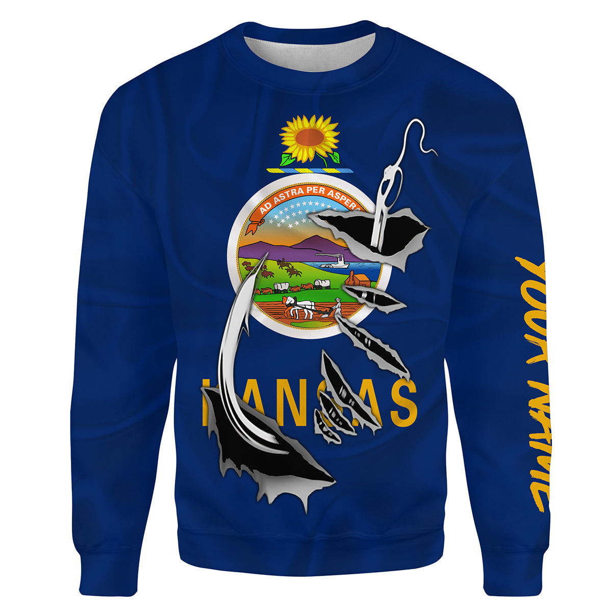 Kansas Flag Fishing Fish hook Custom All over print Sweatshirt, patriotic Fishing Shirts - HPW331