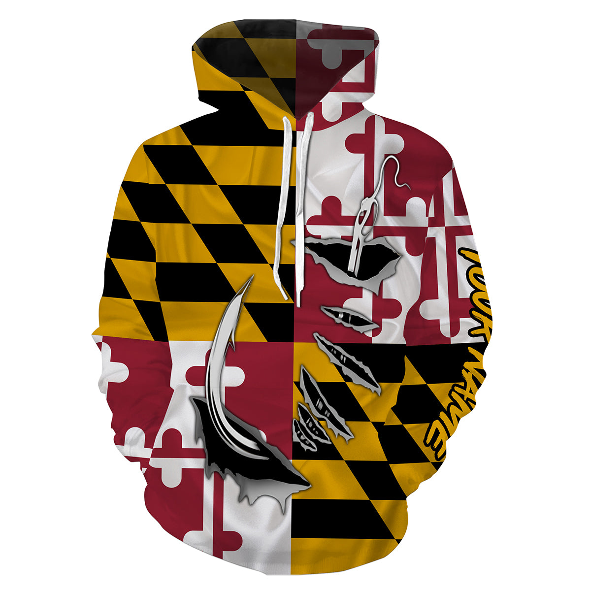 Maryland Flag Fish Hook Custom All over print Hoodie Fishing Shirts - HPW47