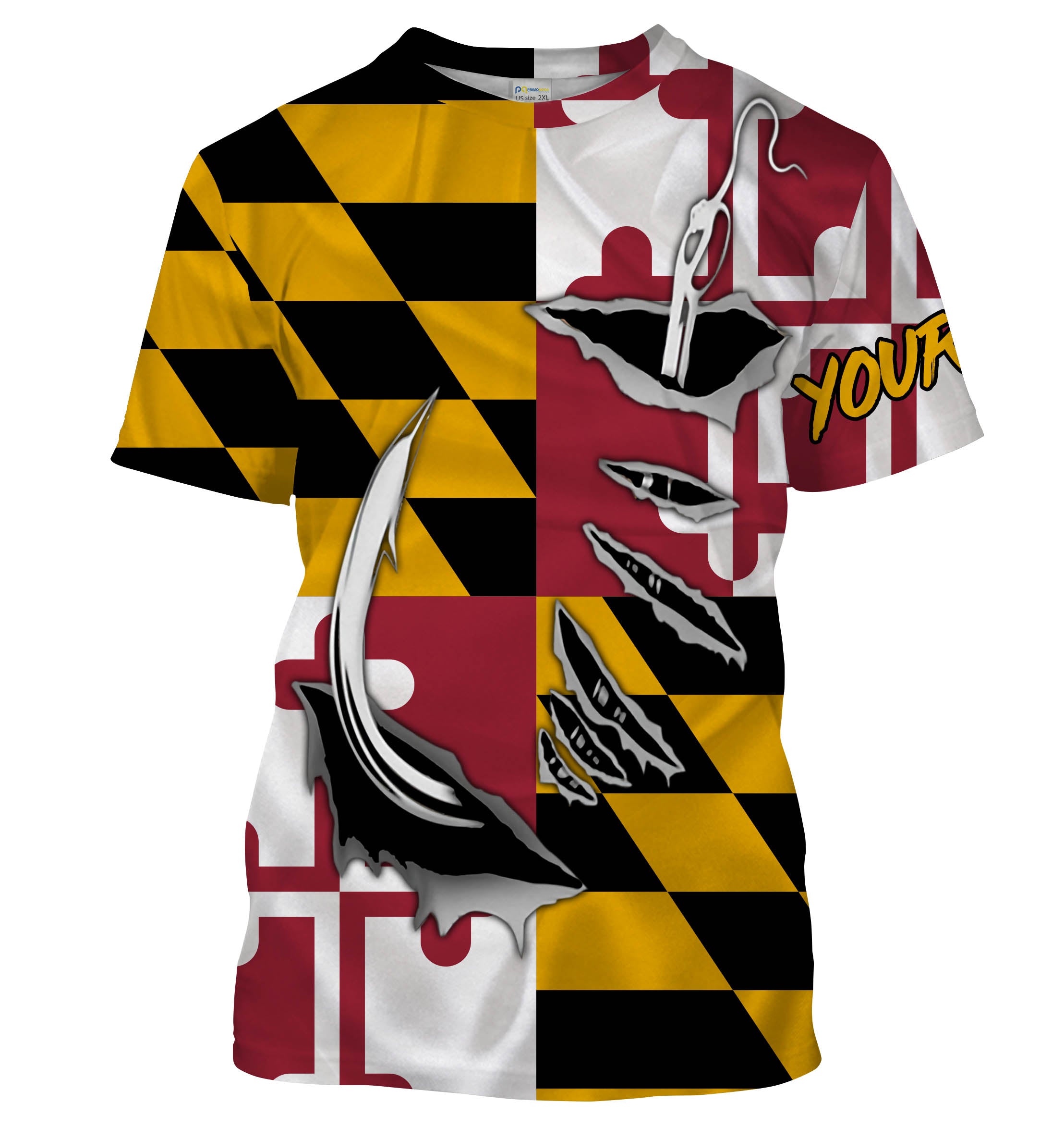 Maryland Flag 3D Fish Hook Custom Men performance Fishing T Shirts, Patriotic Fishing apparel - HPW47
