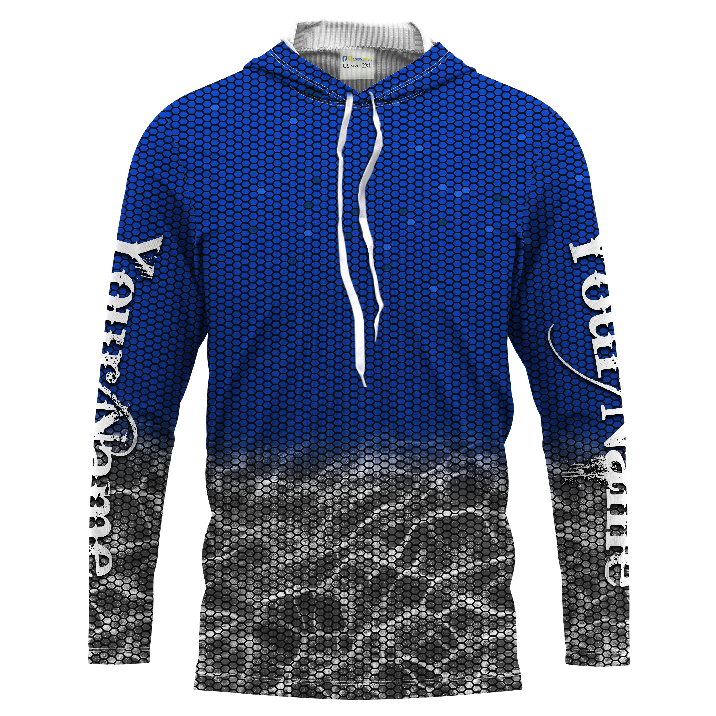 Custom Blue Fishing camo Long Sleeve performance Fishing Shirts, UV Protection Fishing apparel - HPW243