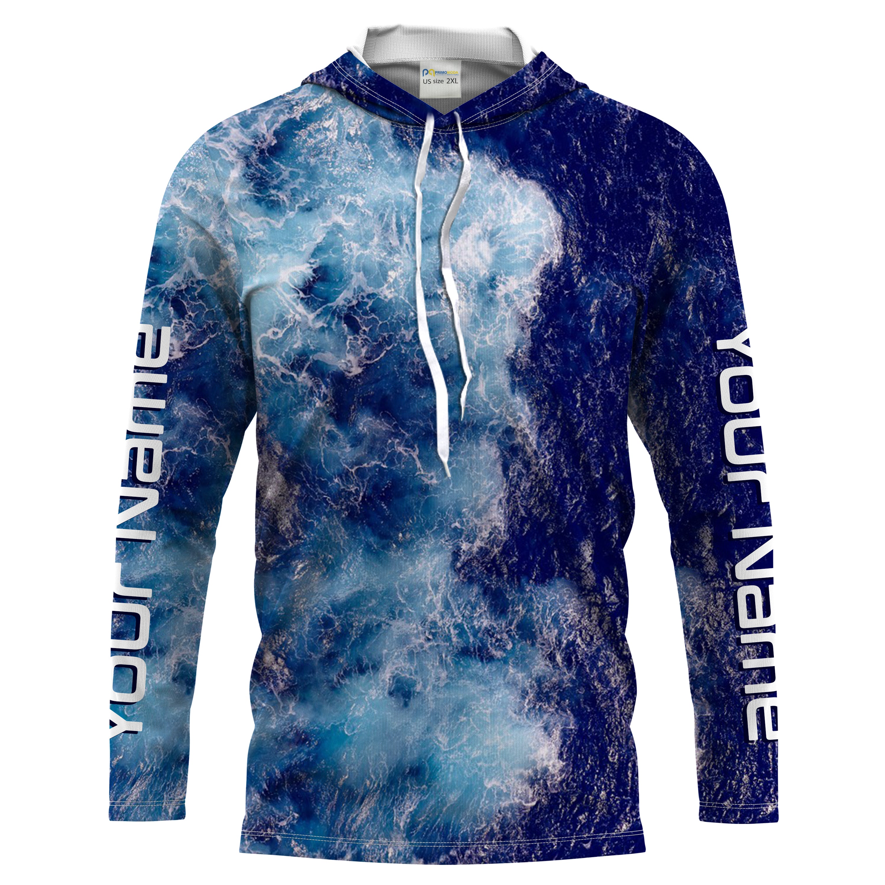Personalized Saltwater Long sleeve Fishing Shirts UV Protection, Sea wave camo Fishing Shirts - HPW244