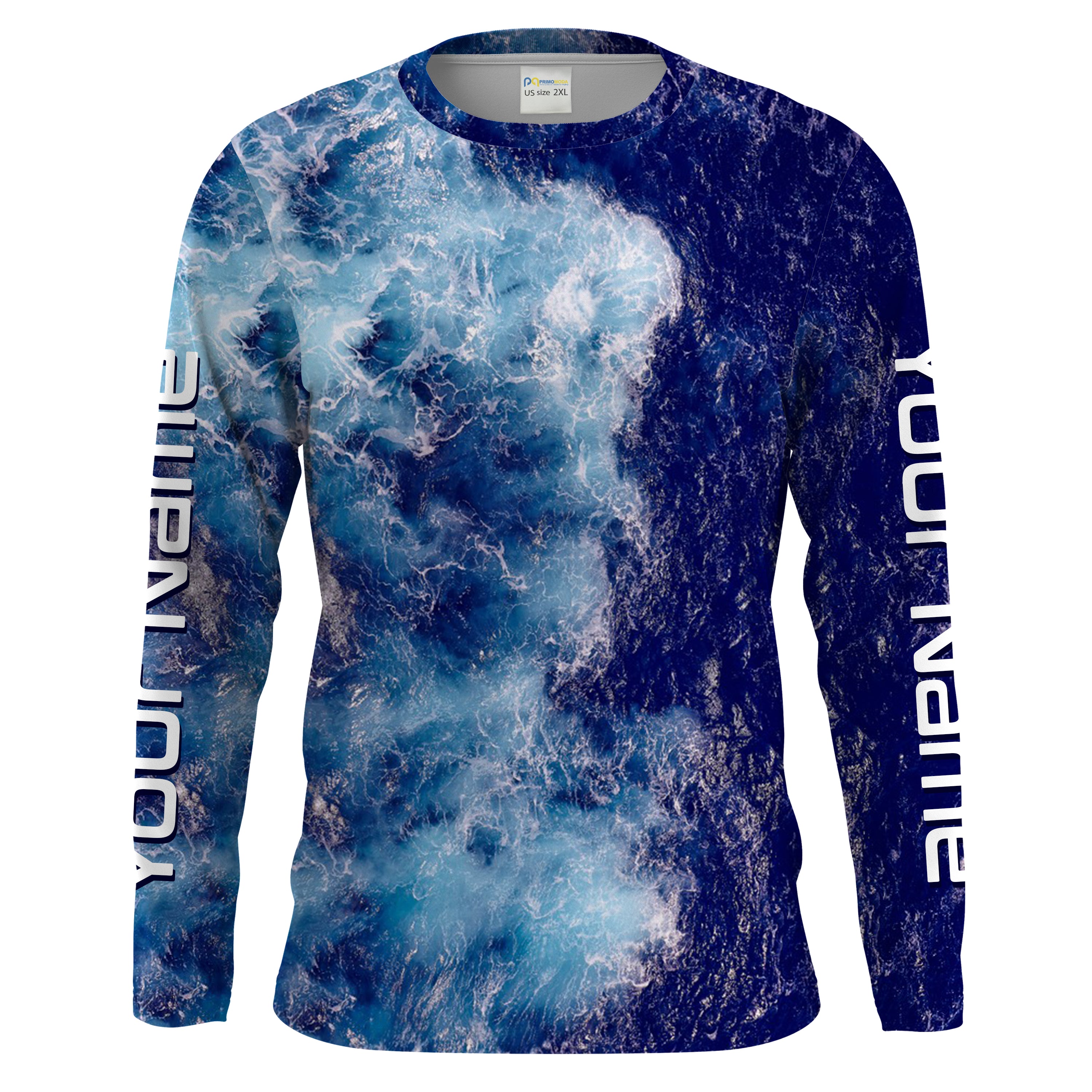 Personalized Saltwater Long sleeve Fishing Shirts UV Protection, Sea wave camo Fishing Shirts - HPW244