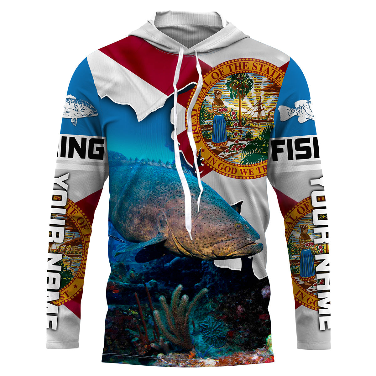 Forida Goliath Grouper Custom Long Sleeve performance Fishing Shirts, Florida Flag Fishing jerseys IPHW1827