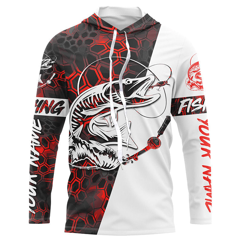 Musky Fishing Custom Long Sleeve Performance Fishing Shirts, Muskie Fishing Jerseys | Red Camo IPHW4912