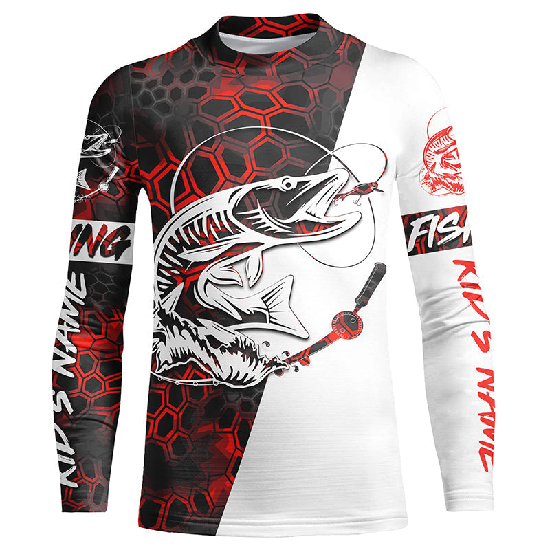 Musky Fishing Custom Long Sleeve Performance Fishing Shirts, Muskie Fishing Jerseys | Red Camo IPHW4912