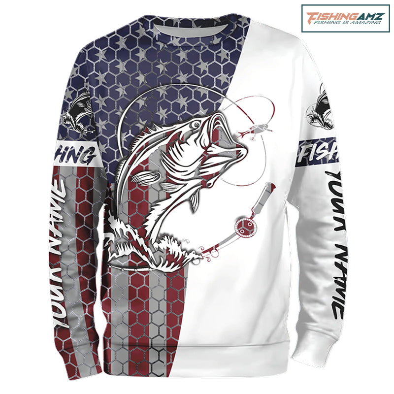 Bass Fishing American Flag Custom performance Fishing shirts, Patriotic Bass Fishing jerseys IPHW1382