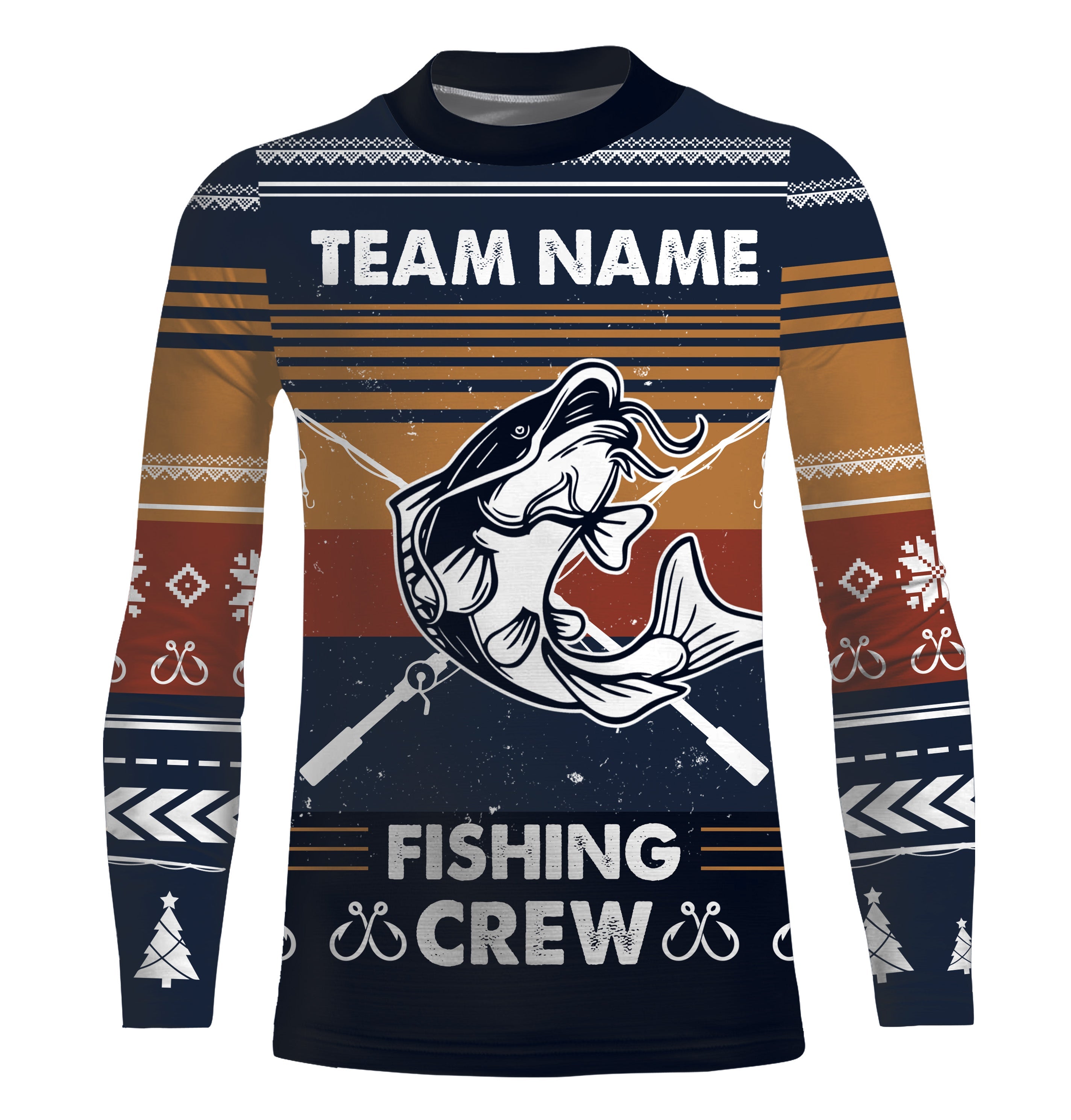 Catfish Fishing Crew Ugly sweater pattern Custom Long Sleeve Fishing Shirts, Catfish Fishing Christmas gifts for Fishing team - IPHW1878