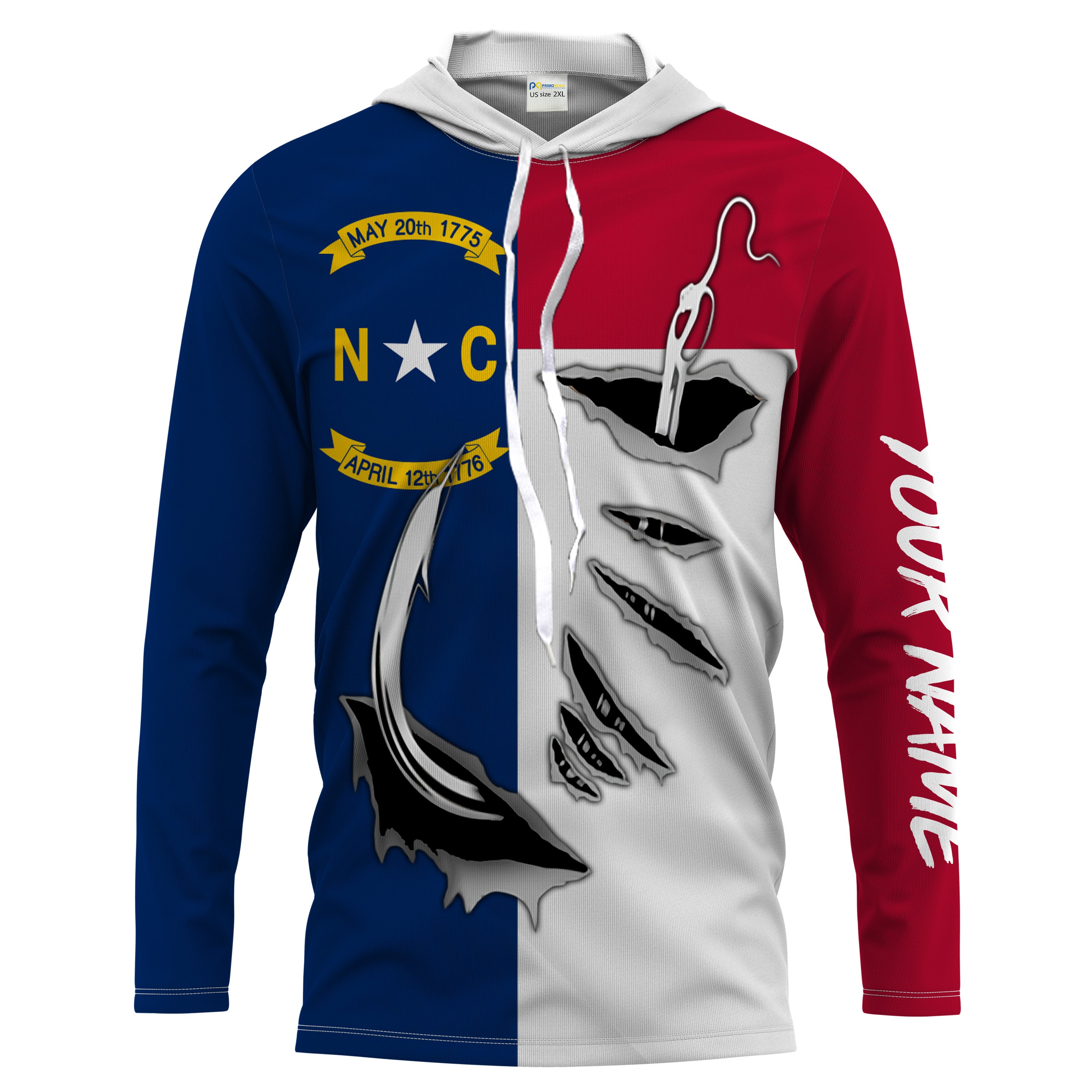 North Carolina Flag Custom mens Long Sleeve performance Fishing Shirts, NC Flag Patriotic Fishing gifts - HPW14