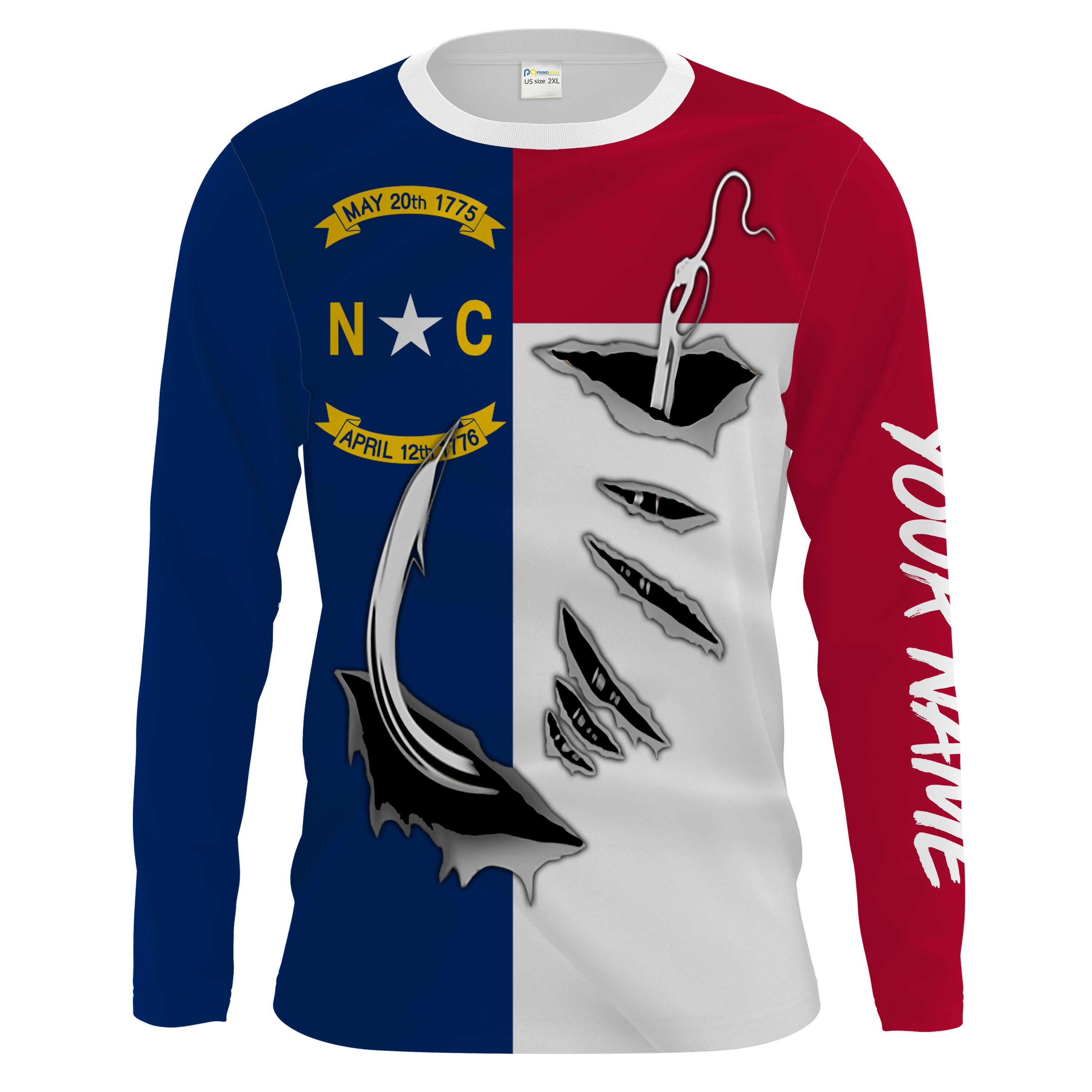 North Carolina Flag Custom mens Long Sleeve performance Fishing Shirts, NC Flag Patriotic Fishing gifts - HPW14